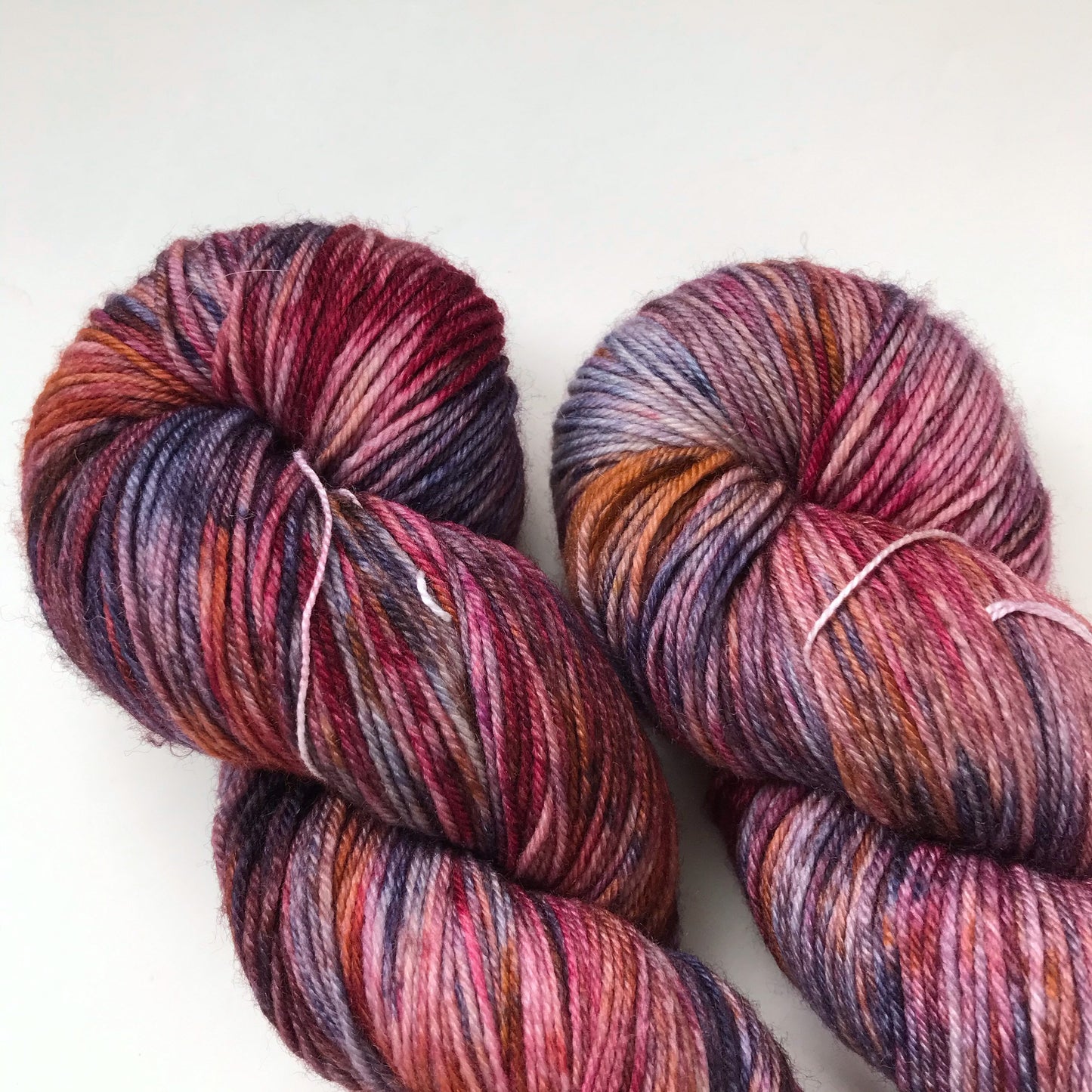 Hand Dyed Merino Sock Yarn: "Fall Splendor" Pink Purple Brown, 437 yds