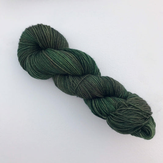 Hand Dyed Superwash Merino Sock Yarn, PINING FOR DECEMEBER greens, 437 yards