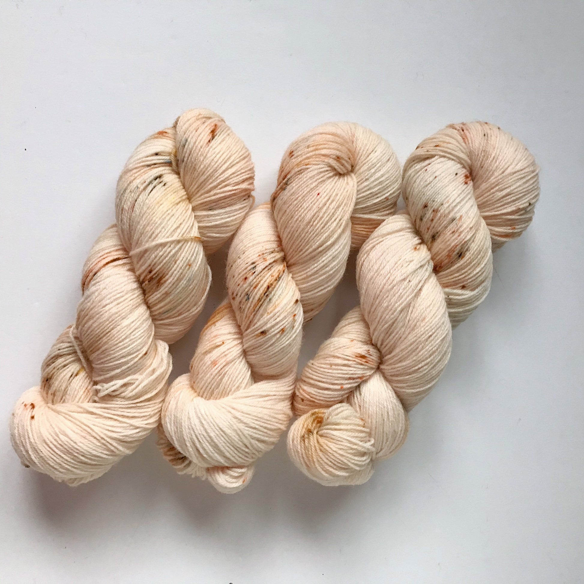 Hand Dyed Merino Sock Yarn: Peach Pepper, Orange Cream Olive Brown