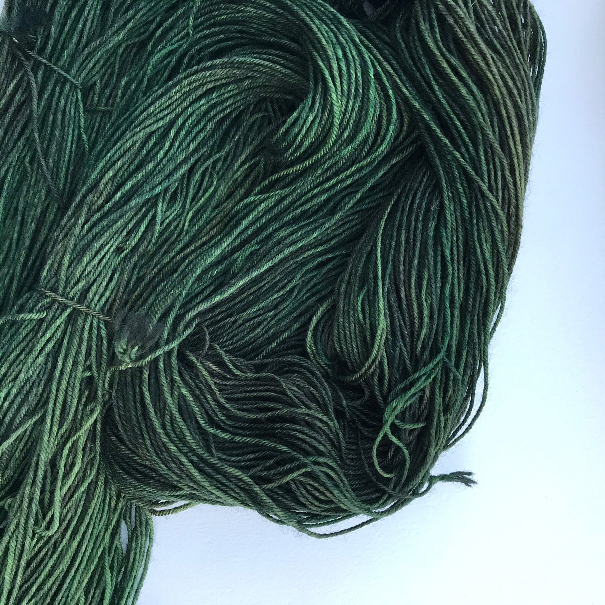 Hand Dyed Superwash Merino Sock Yarn, PINING FOR DECEMEBER greens, 437 yards
