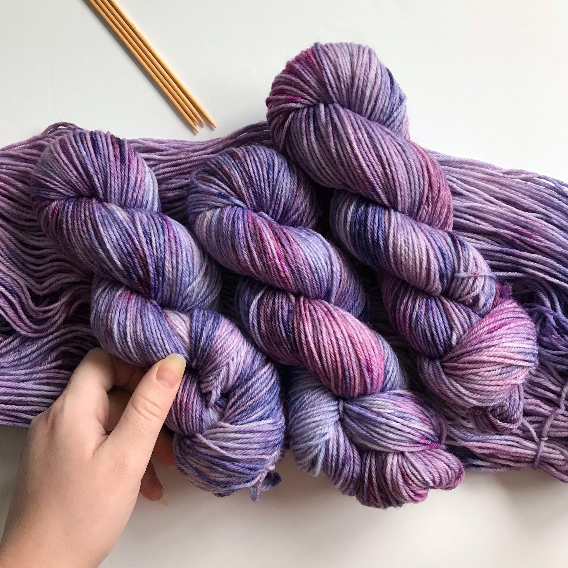 Handdyed Superwash Merino Sock Yarn: "Cosmos" Purple Pink Tonal, 100g