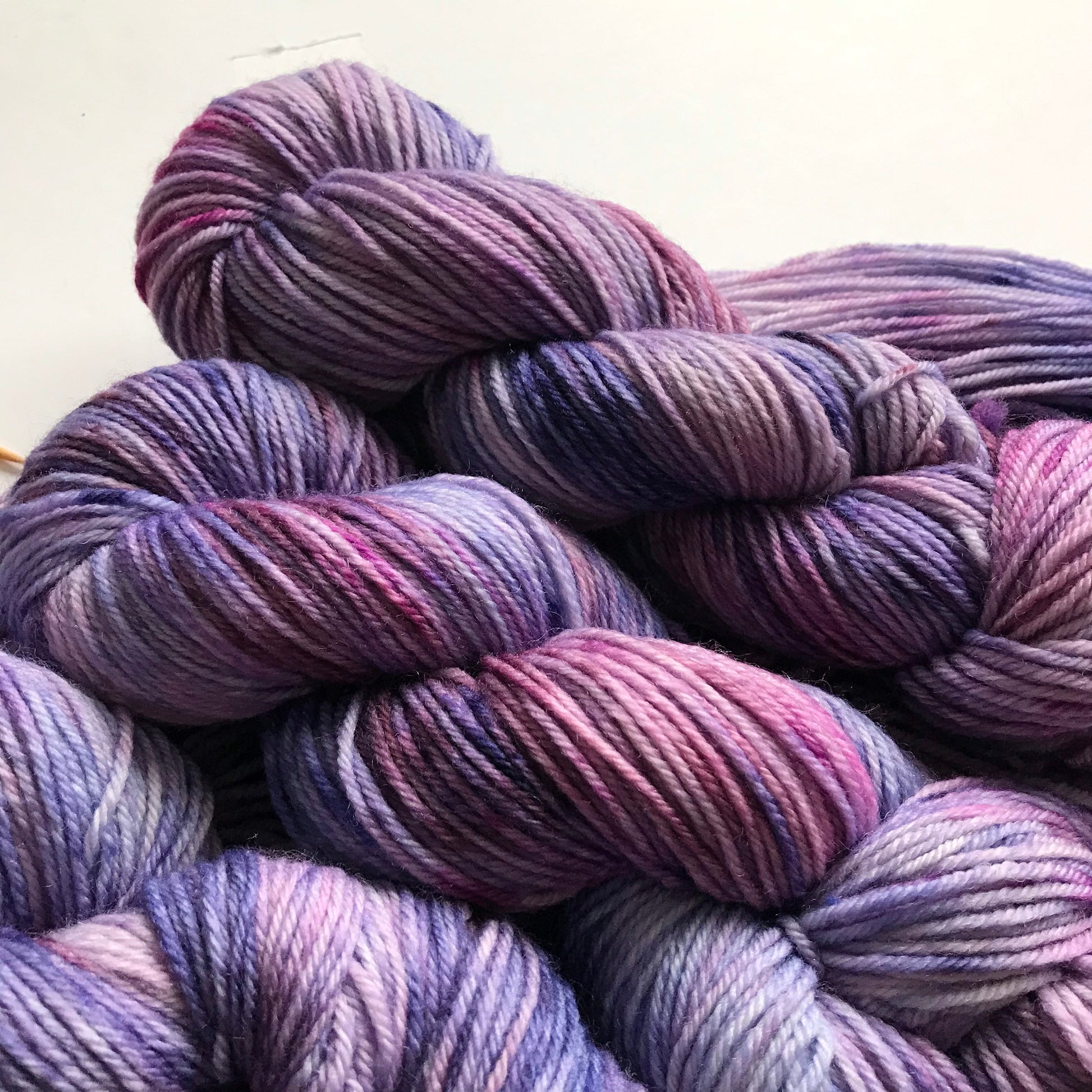 Handdyed Superwash Merino Sock Yarn: "Cosmos" Purple Pink Tonal, 100g