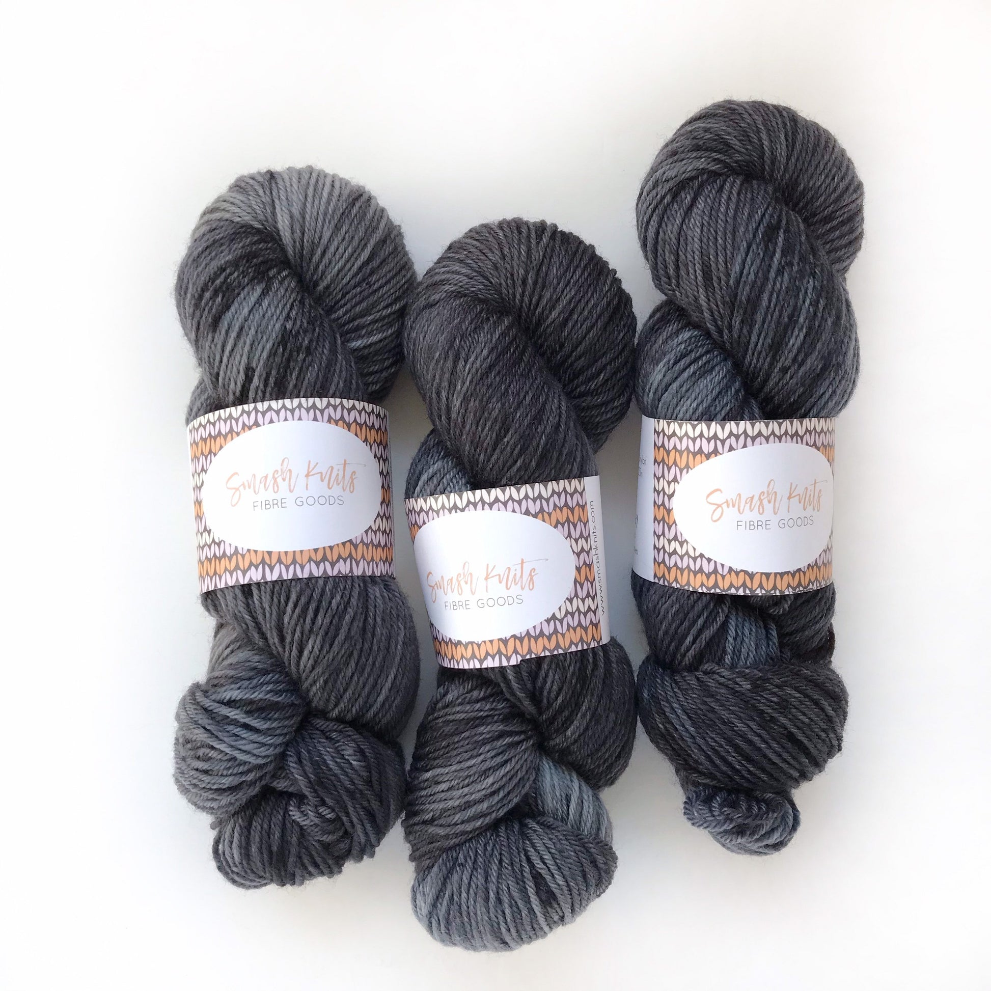 Hand-Dyed DK Yarn: Grey Black Speckled Superwash Merino, 100g