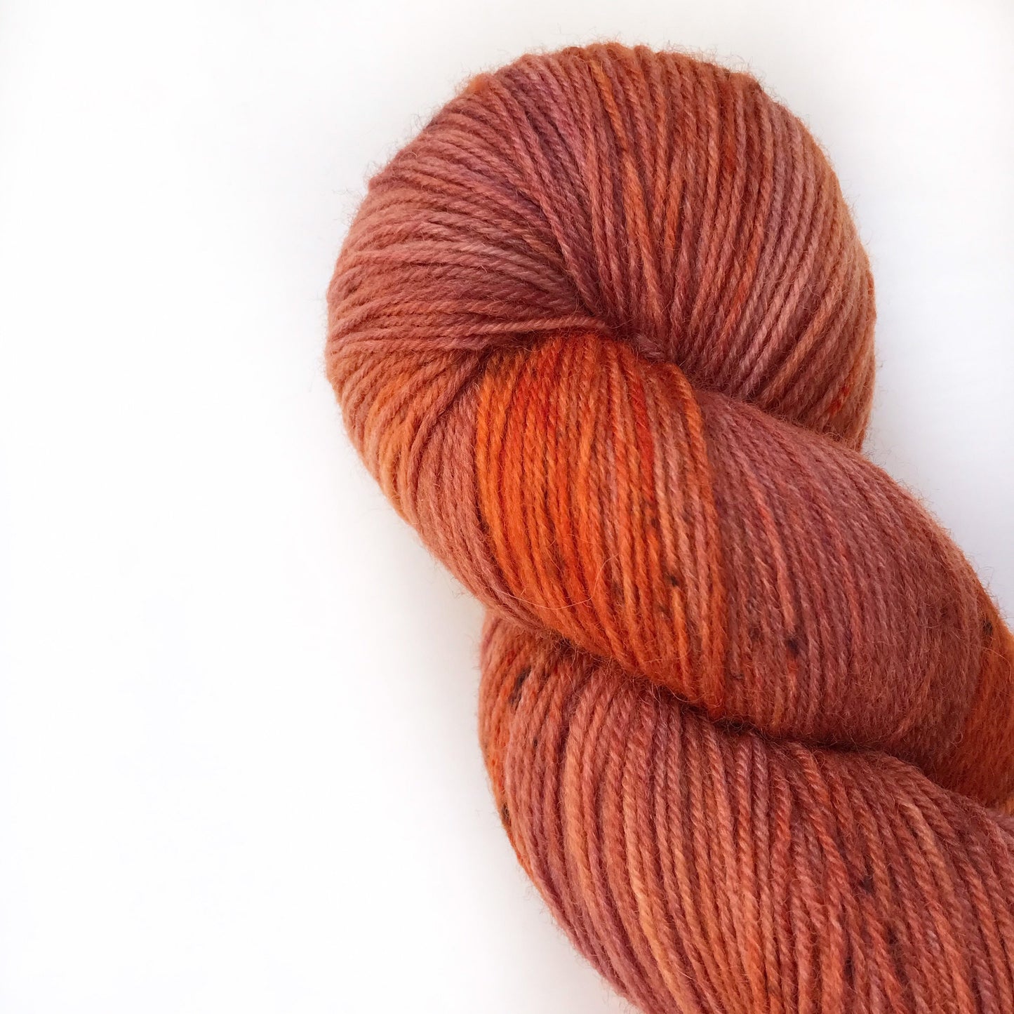 Hand Dyed Merino Sock Yarn: "FIRESIDE GLOW" Burgundy Orange Speckled