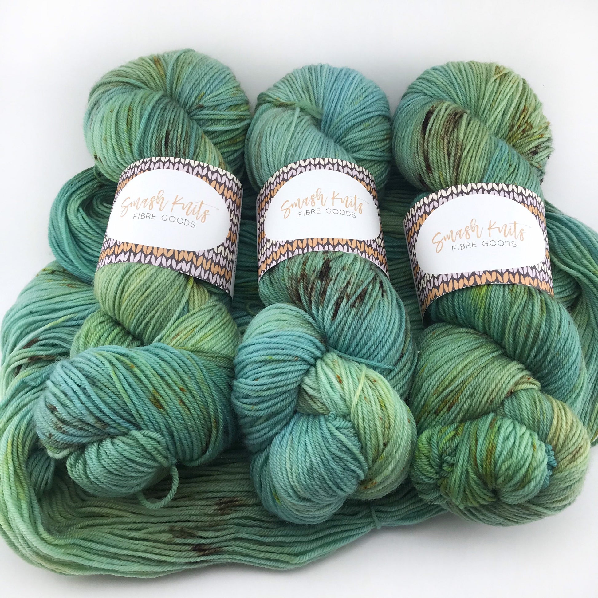 Hand Dyed Speckled Merino Sock Yarn: TERRA NOVA, Green Blue Brown