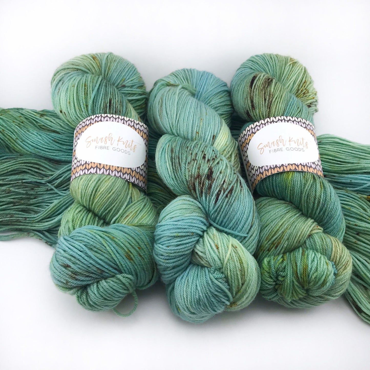 Hand Dyed Speckled Merino Sock Yarn: TERRA NOVA, Green Blue Brown
