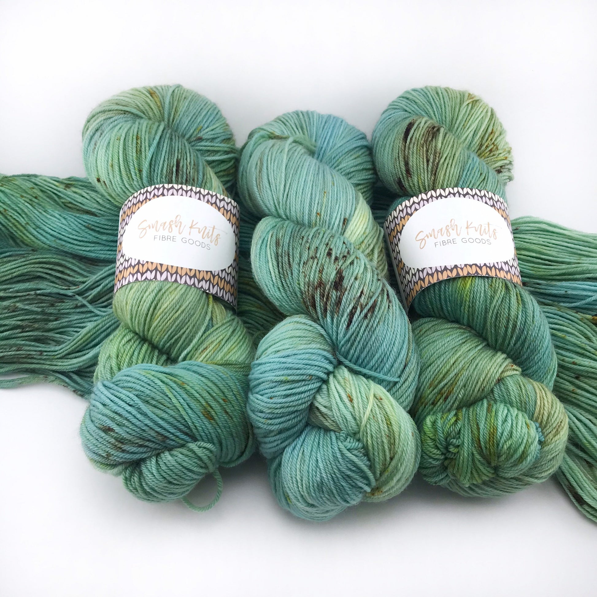 Hand Dyed Speckled Merino Sock Yarn: TERRA NOVA, Green Blue Brown