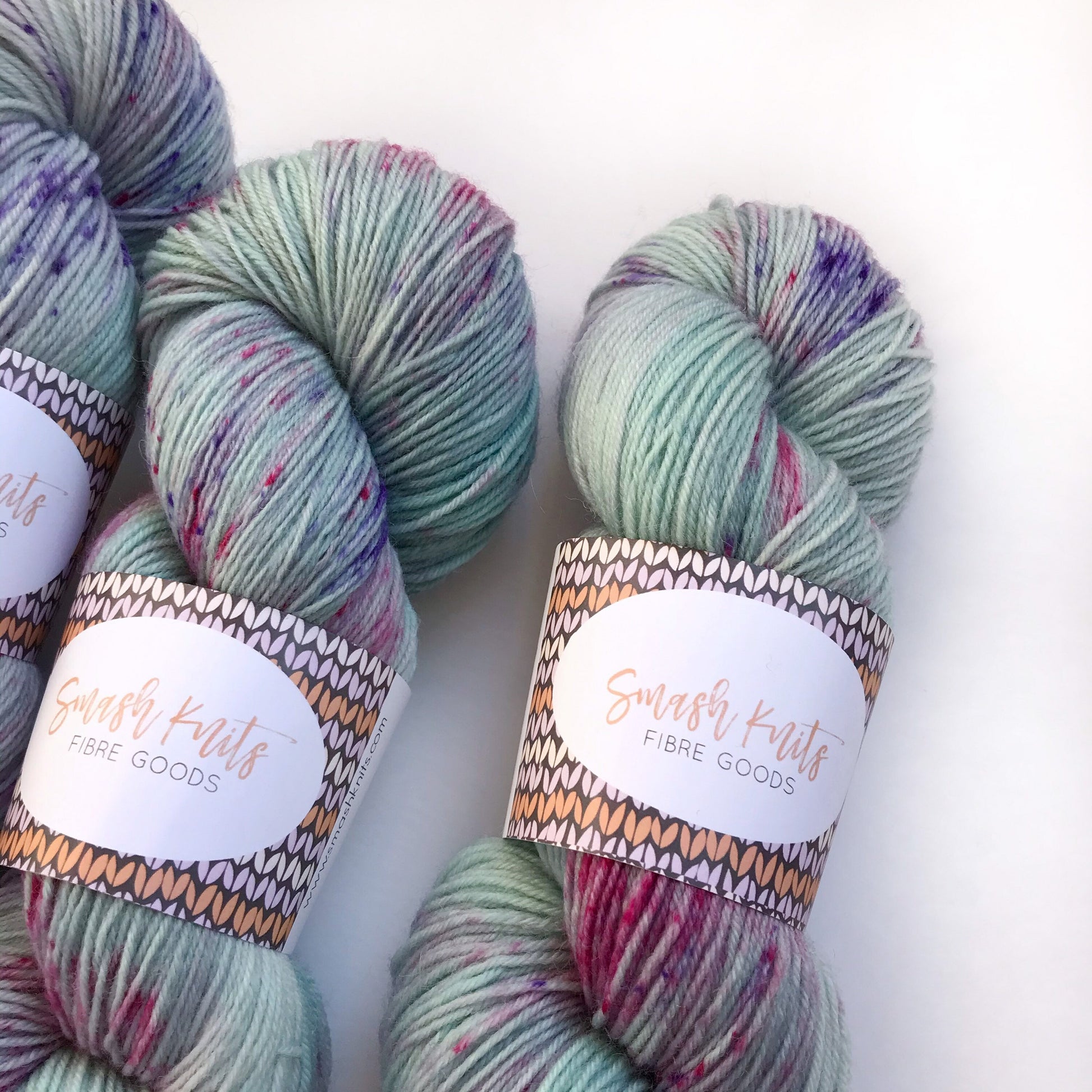 Hand Dyed SW Merino Wool Yarn: Aqua Pink Purple Speckled Fingering, "BUBBLES II"