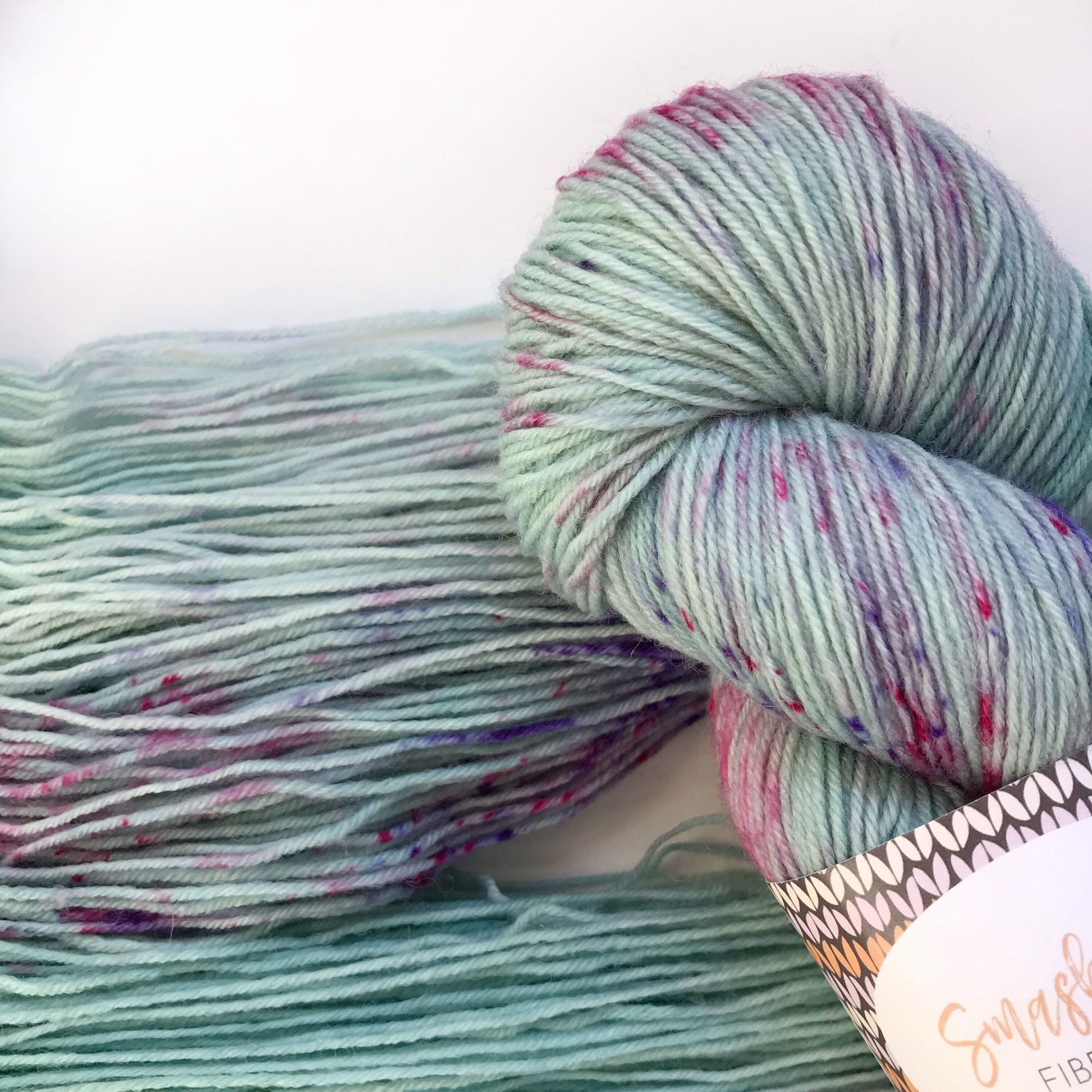 Hand Dyed SW Merino Wool Yarn: Aqua Pink Purple Speckled Fingering, "BUBBLES II"