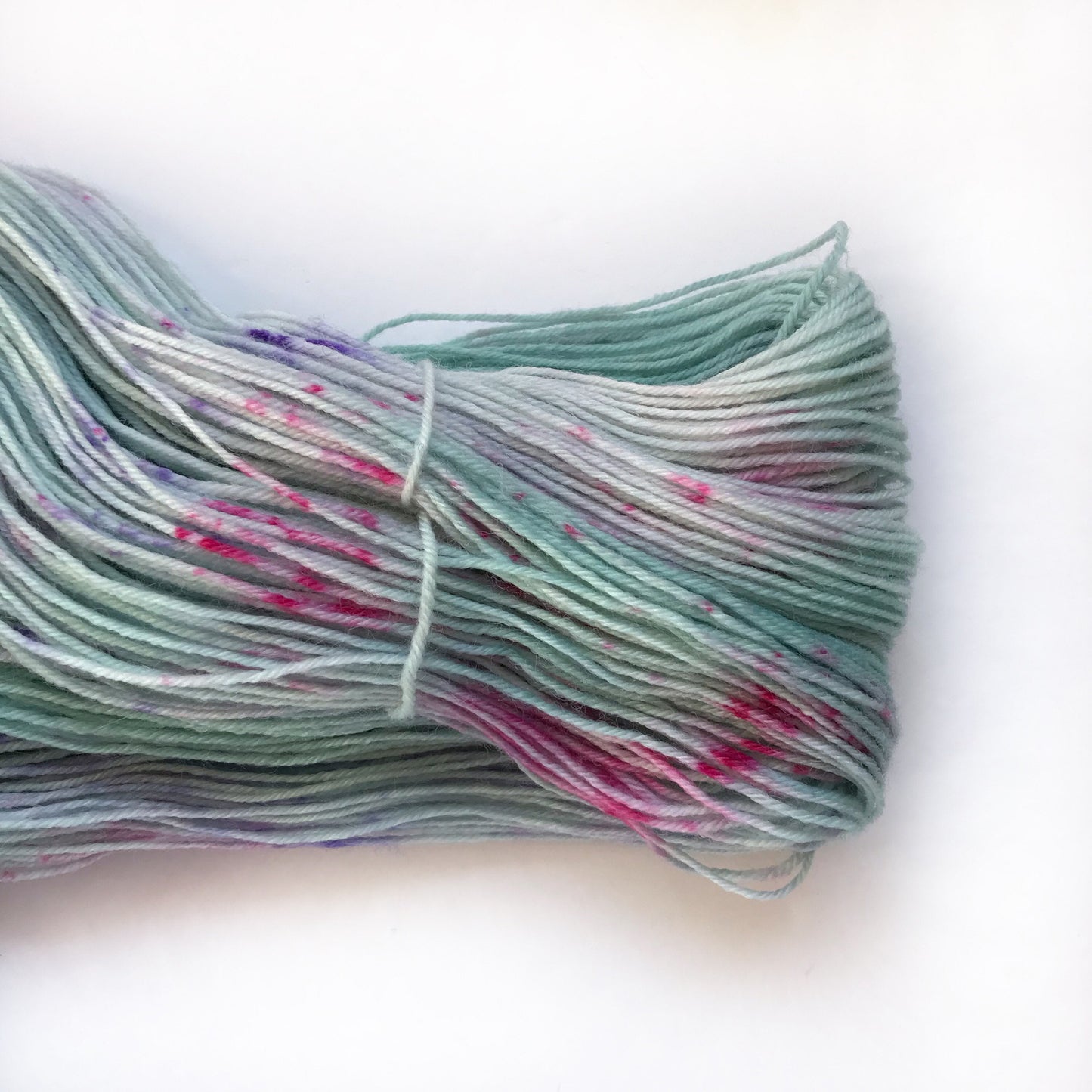 Hand Dyed SW Merino Wool Yarn: Aqua Pink Purple Speckled Fingering, "BUBBLES II"