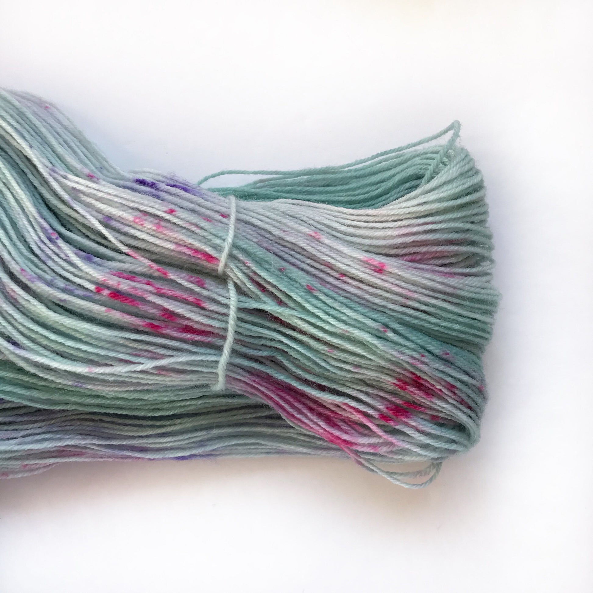 Hand Dyed SW Merino Wool Yarn: Aqua Pink Purple Speckled Fingering, "BUBBLES II"