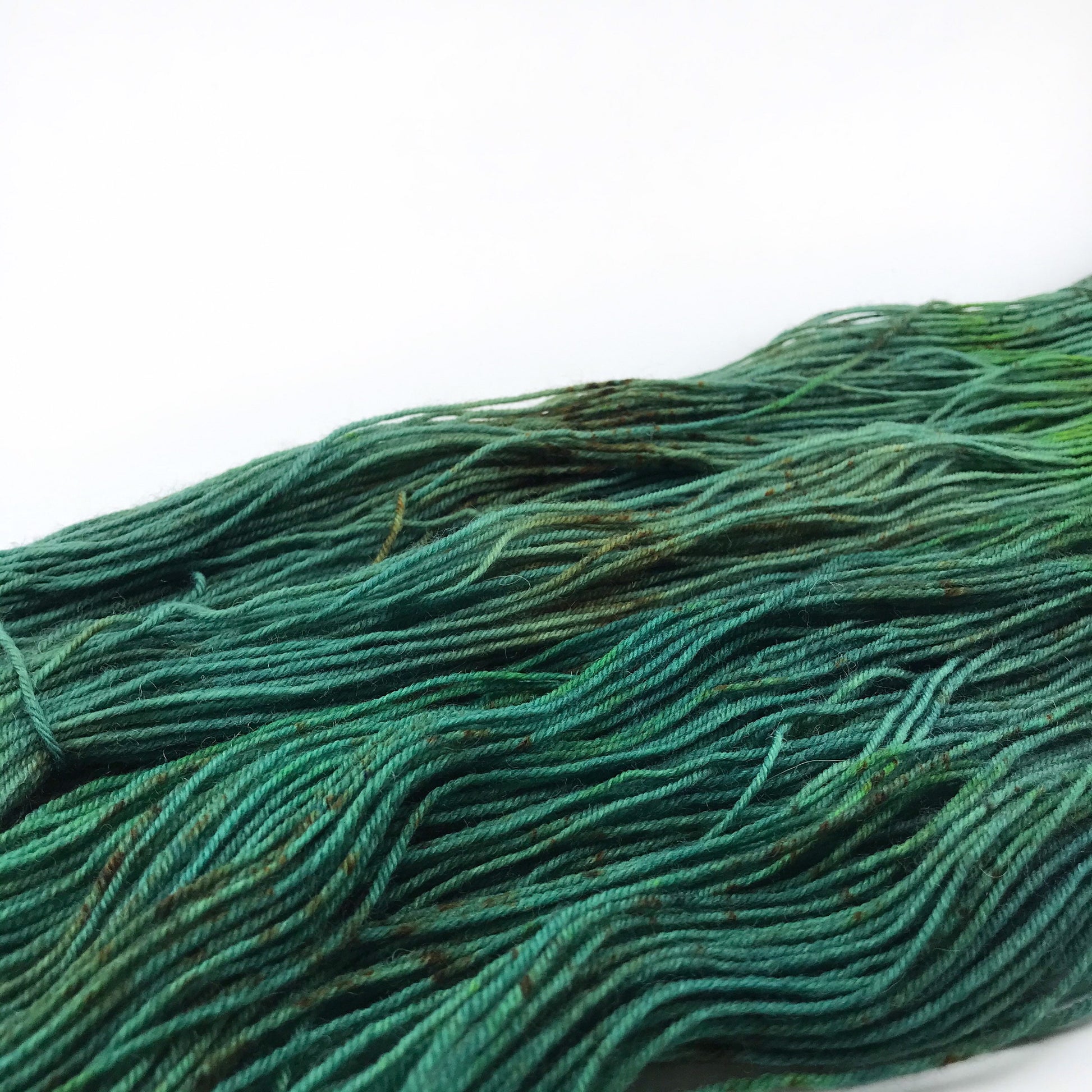 Hand Dyed Yarn “MONSTERA” Greens Brown Speckled SW Deluxe Merino Fingering Sock Yarn, Ready to Ship 100g 437 yards