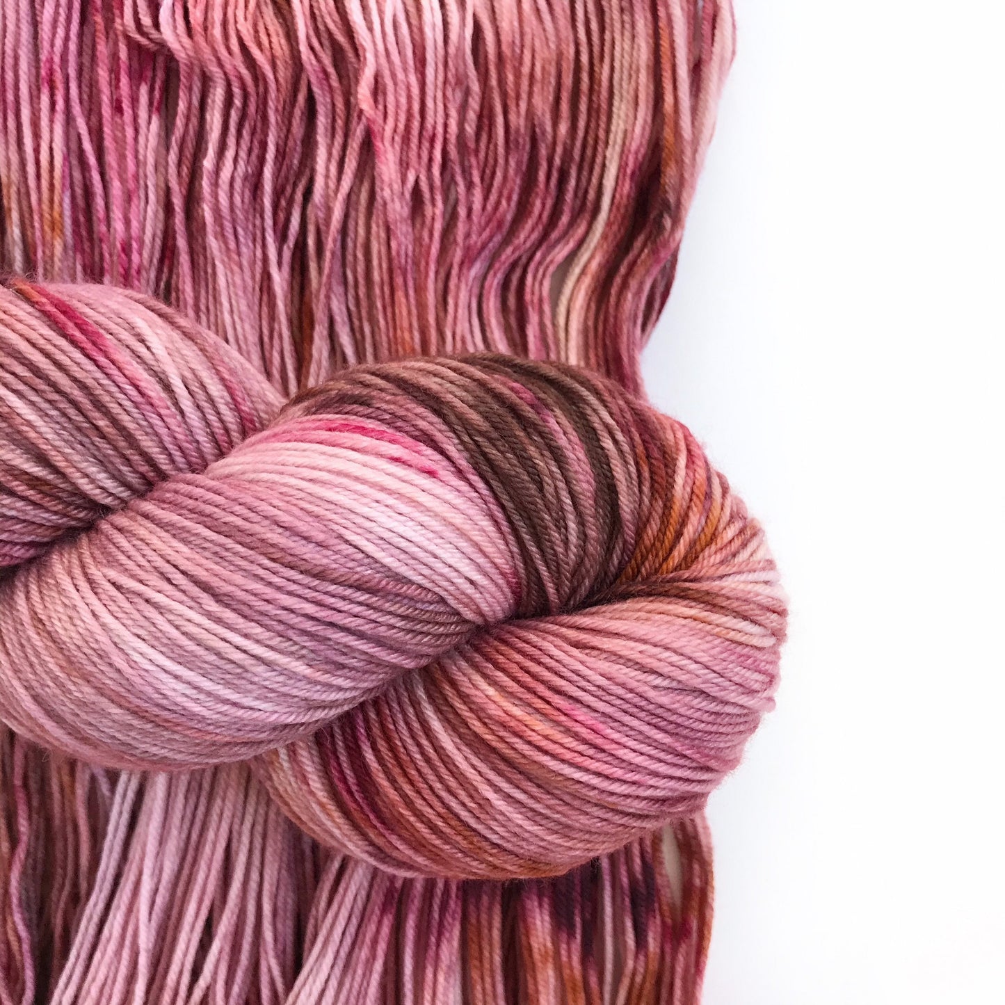 Hand Dyed Merino Wool Yarn: Pink, Copper, & Burgundy - 437m