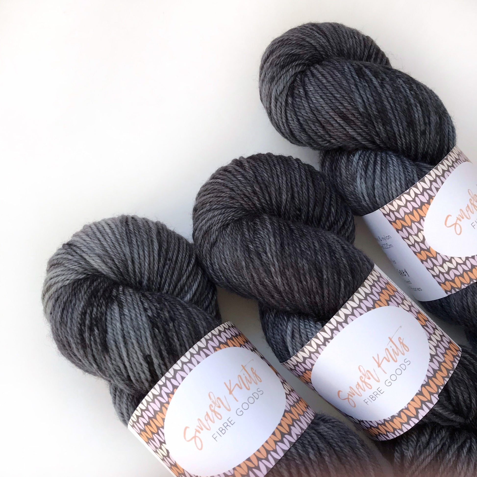 Hand-Dyed DK Yarn: Grey Black Speckled Superwash Merino, 100g