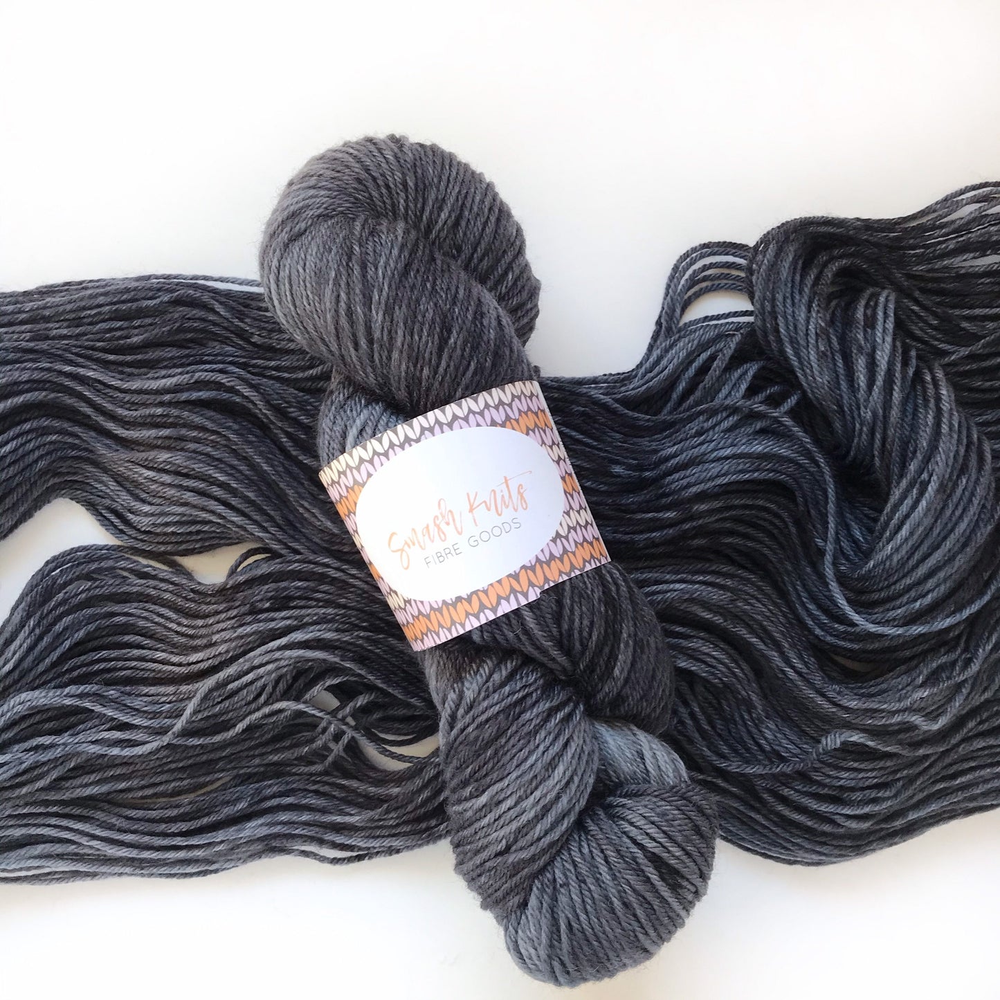 Hand-Dyed DK Yarn: Grey Black Speckled Superwash Merino, 100g