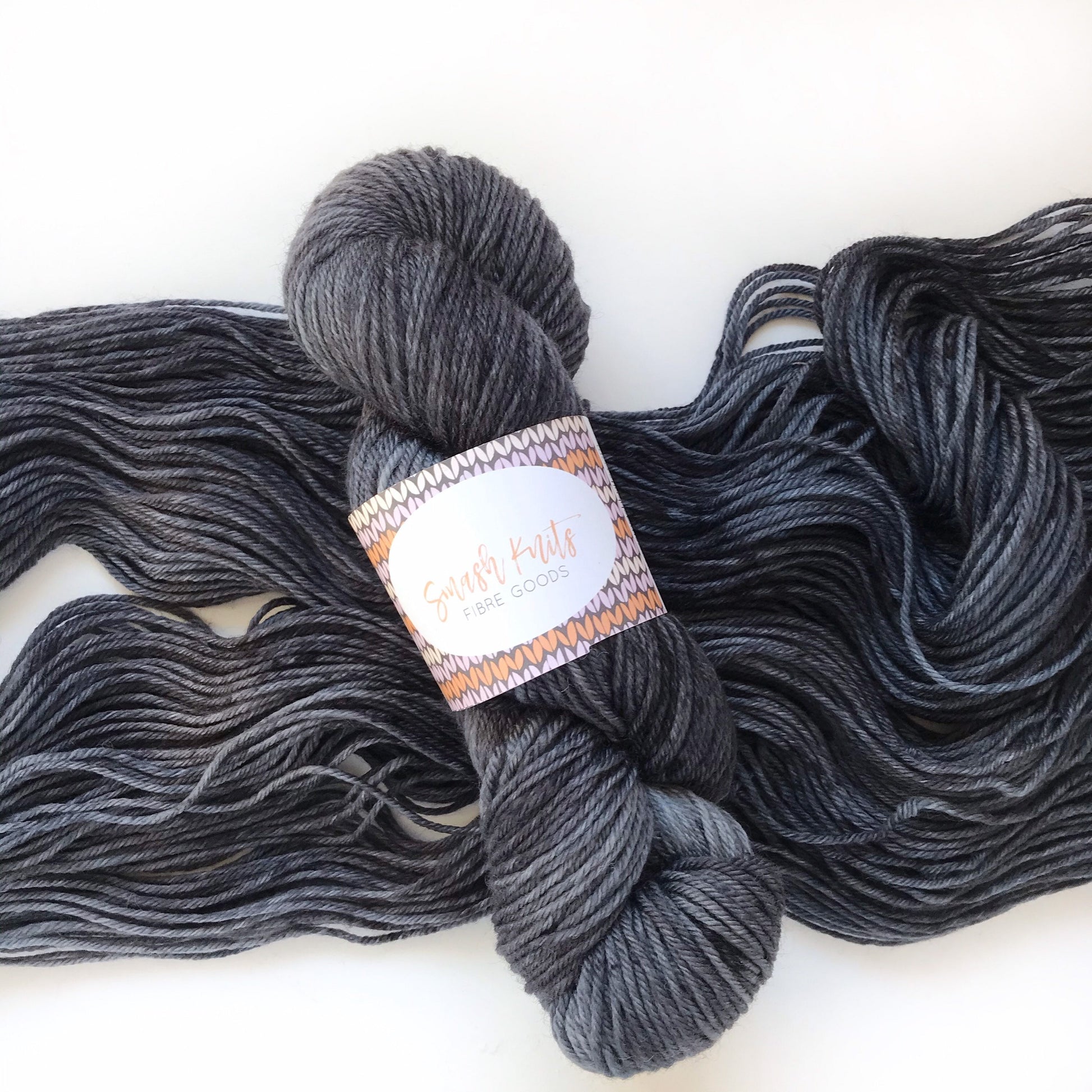 Hand-Dyed DK Yarn: Grey Black Speckled Superwash Merino, 100g