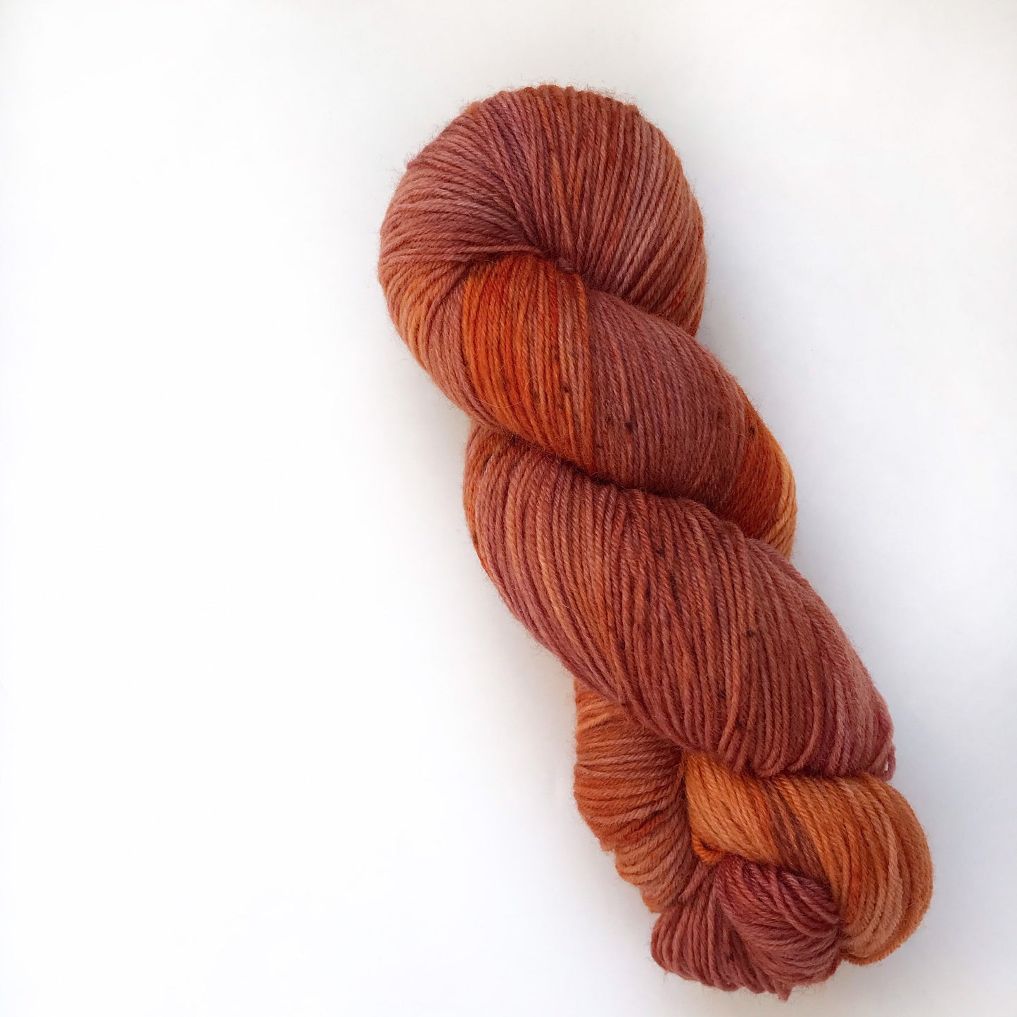 Hand Dyed Merino Sock Yarn: "FIRESIDE GLOW" Burgundy Orange Speckled