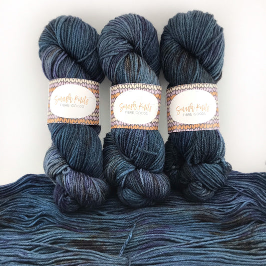 Handdyed Superwash Merino DK Yarn: "SLEEPY HOLLOW" Teal Purple Brown, 100g