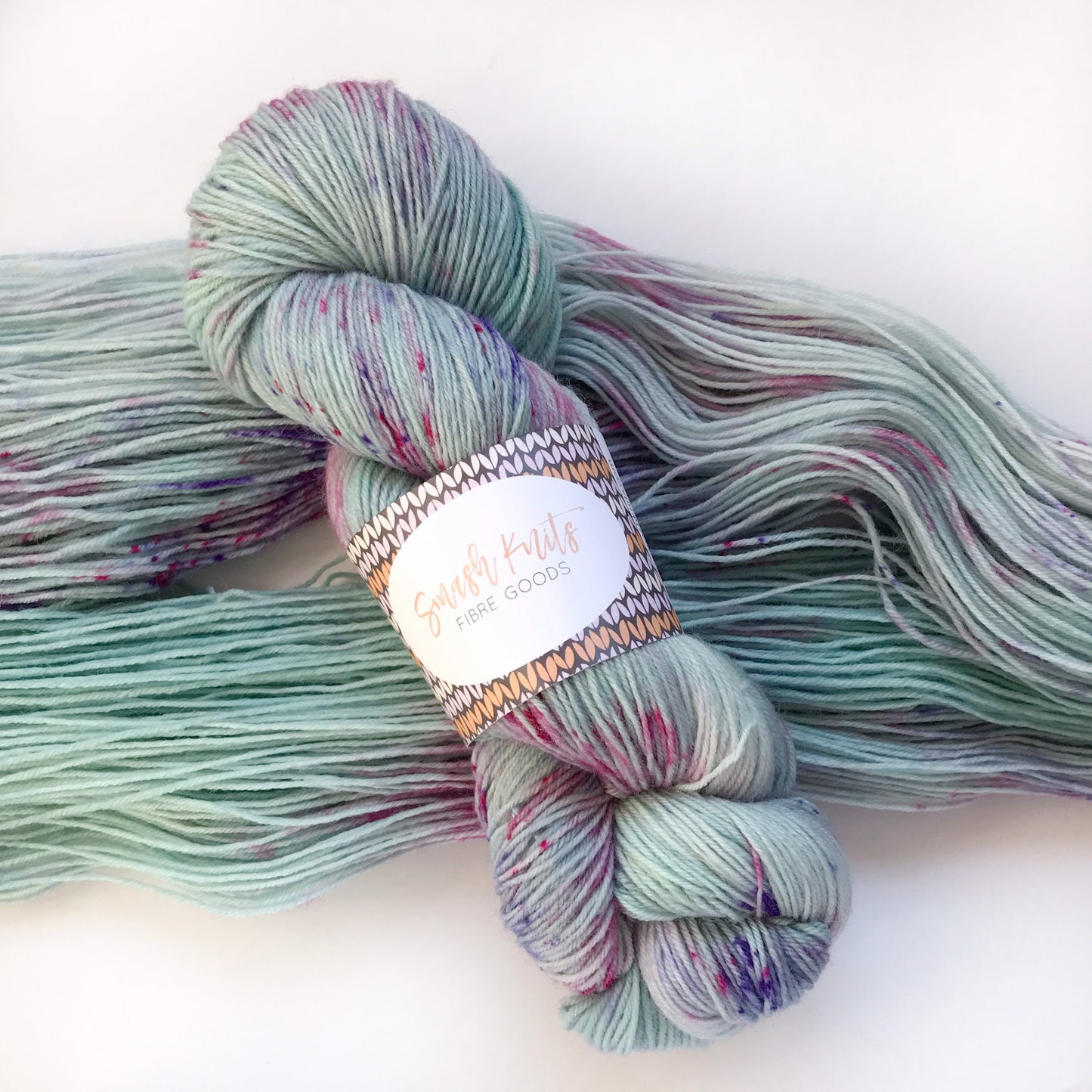 Hand Dyed SW Merino Wool Yarn: Aqua Pink Purple Speckled Fingering, "BUBBLES II"