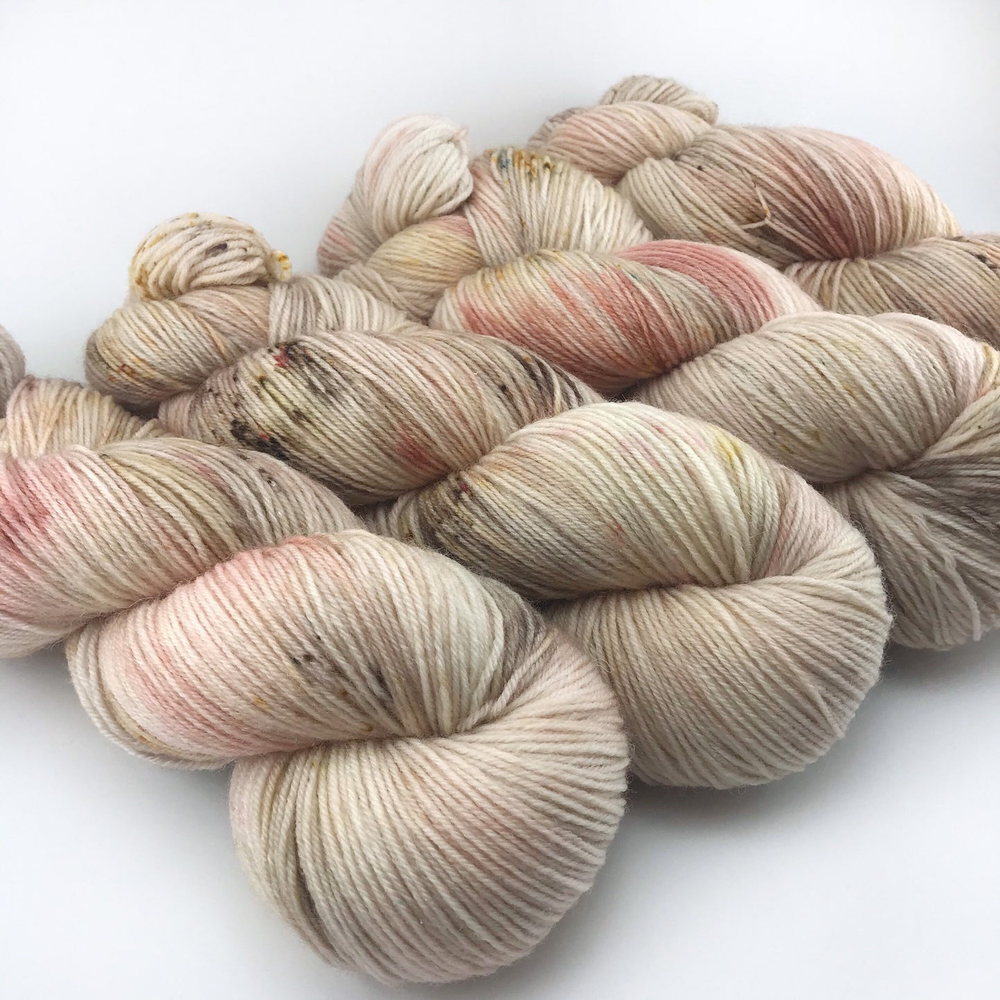 Hand Dyed Superwash Merino Sock Yarn: Antiqued Cream Peach Copper, 437 yds