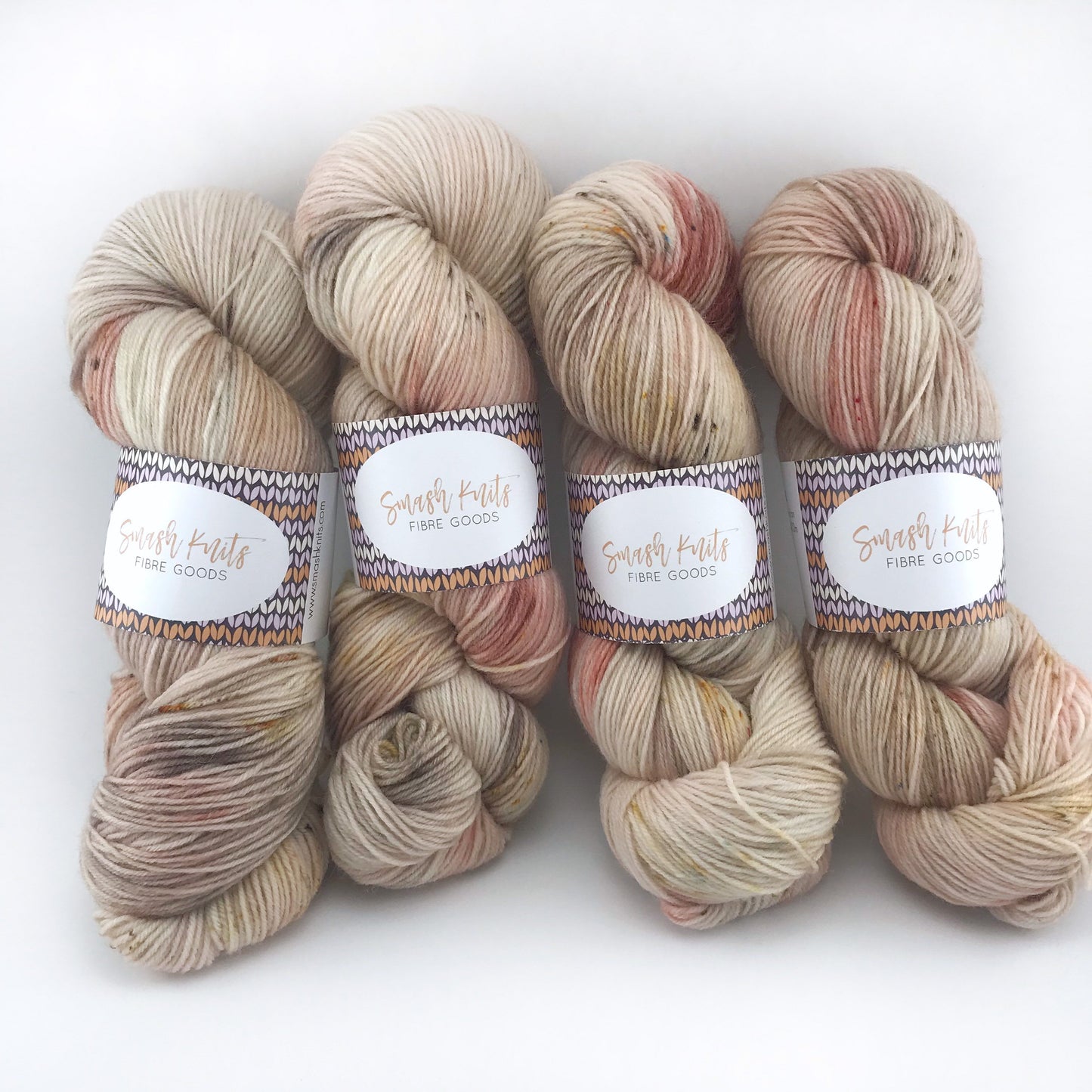 Hand Dyed Superwash Merino Sock Yarn: Antiqued Cream Peach Copper, 437 yds