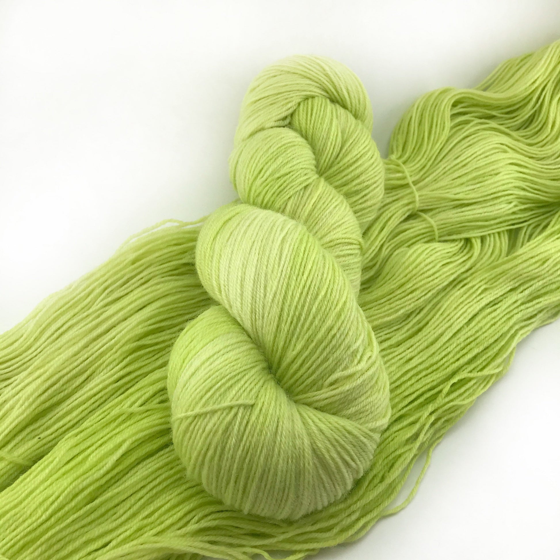 Hand Dyed Superwash Merino Sock Yarn: Neon Green Yellow "Glowbug"
