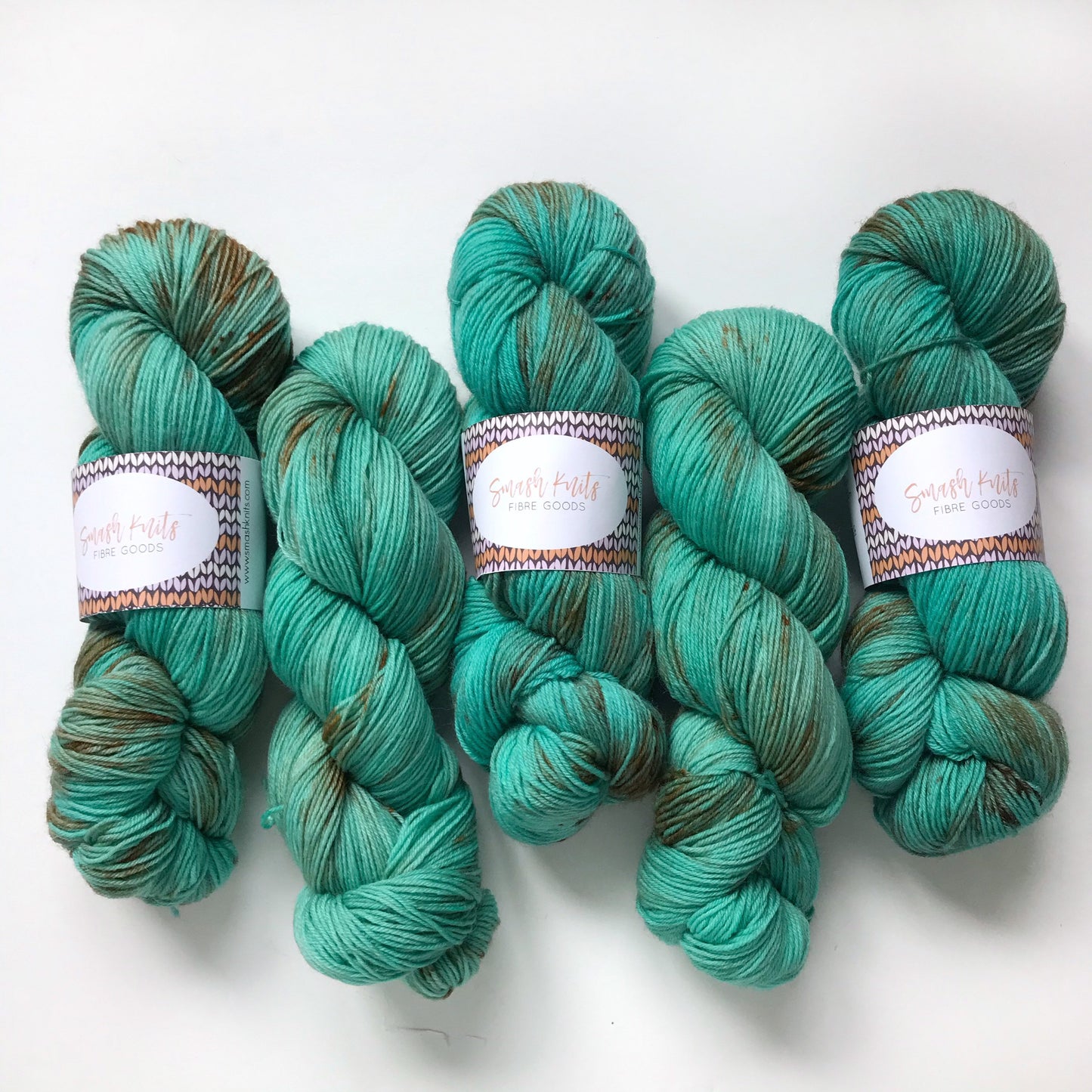 Hand Dyed Yarn “TARNISHED TURQUOISE ” Green Blue Bronze Aqua Speckled Superwash Merino Fingering Weight