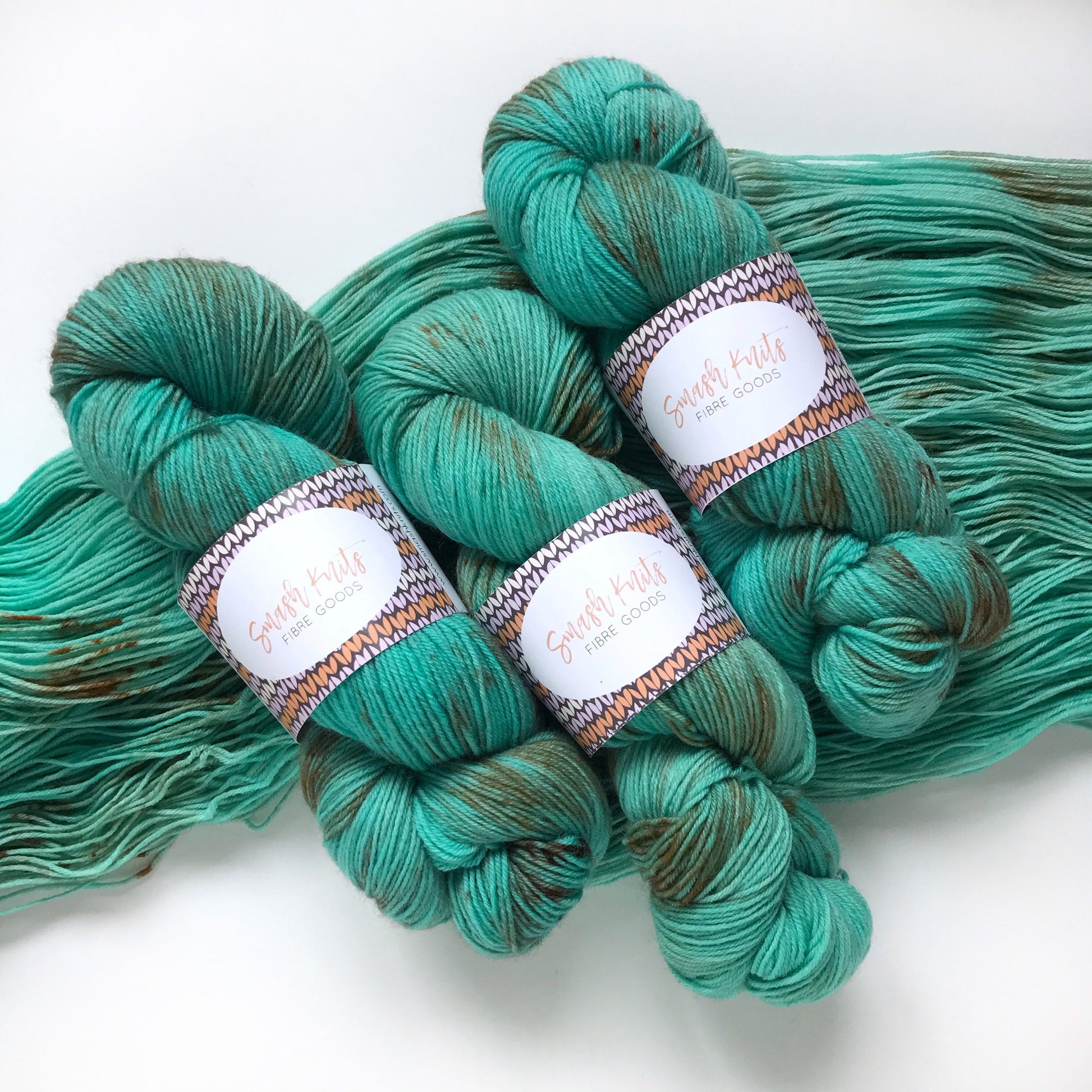 Hand Dyed Yarn “TARNISHED TURQUOISE ” Green Blue Bronze Aqua Speckled Superwash Merino Fingering Weight