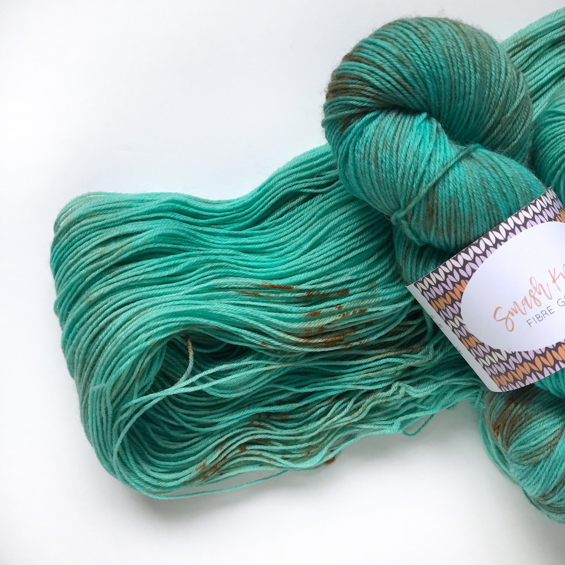 Hand Dyed Yarn “TARNISHED TURQUOISE ” Green Blue Bronze Aqua Speckled Superwash Merino Fingering Weight