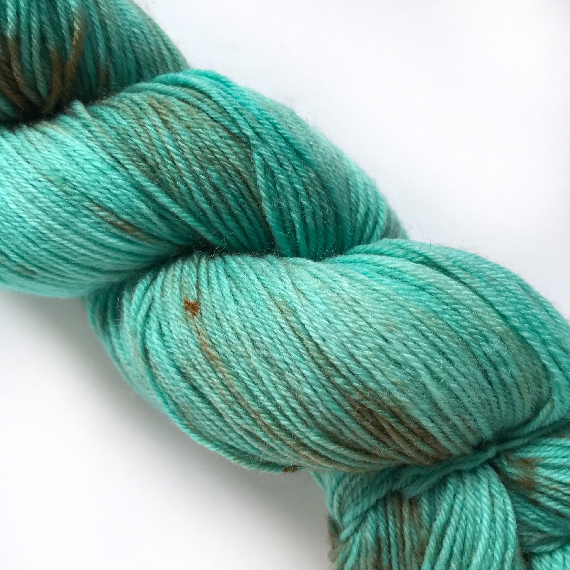 Hand Dyed Yarn “TARNISHED TURQUOISE ” Green Blue Bronze Aqua Speckled Superwash Merino Fingering Weight