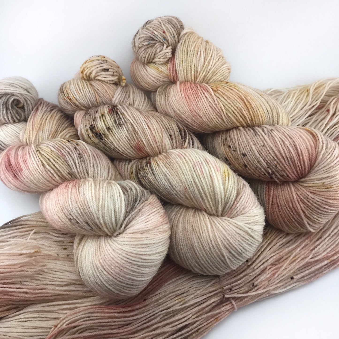 Hand Dyed Superwash Merino Sock Yarn: Antiqued Cream Peach Copper, 437 yds