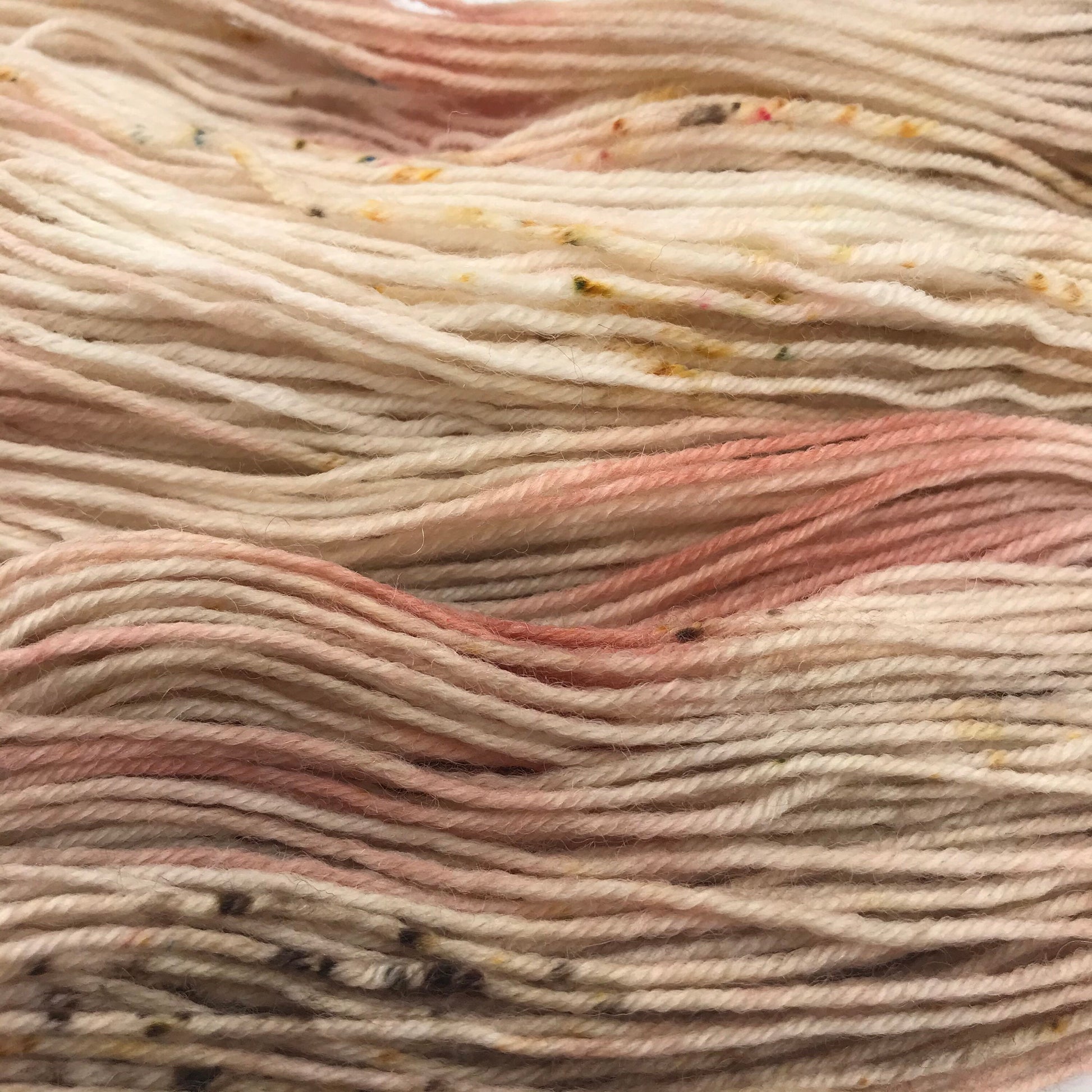 Hand Dyed Superwash Merino Sock Yarn: Antiqued Cream Peach Copper, 437 yds
