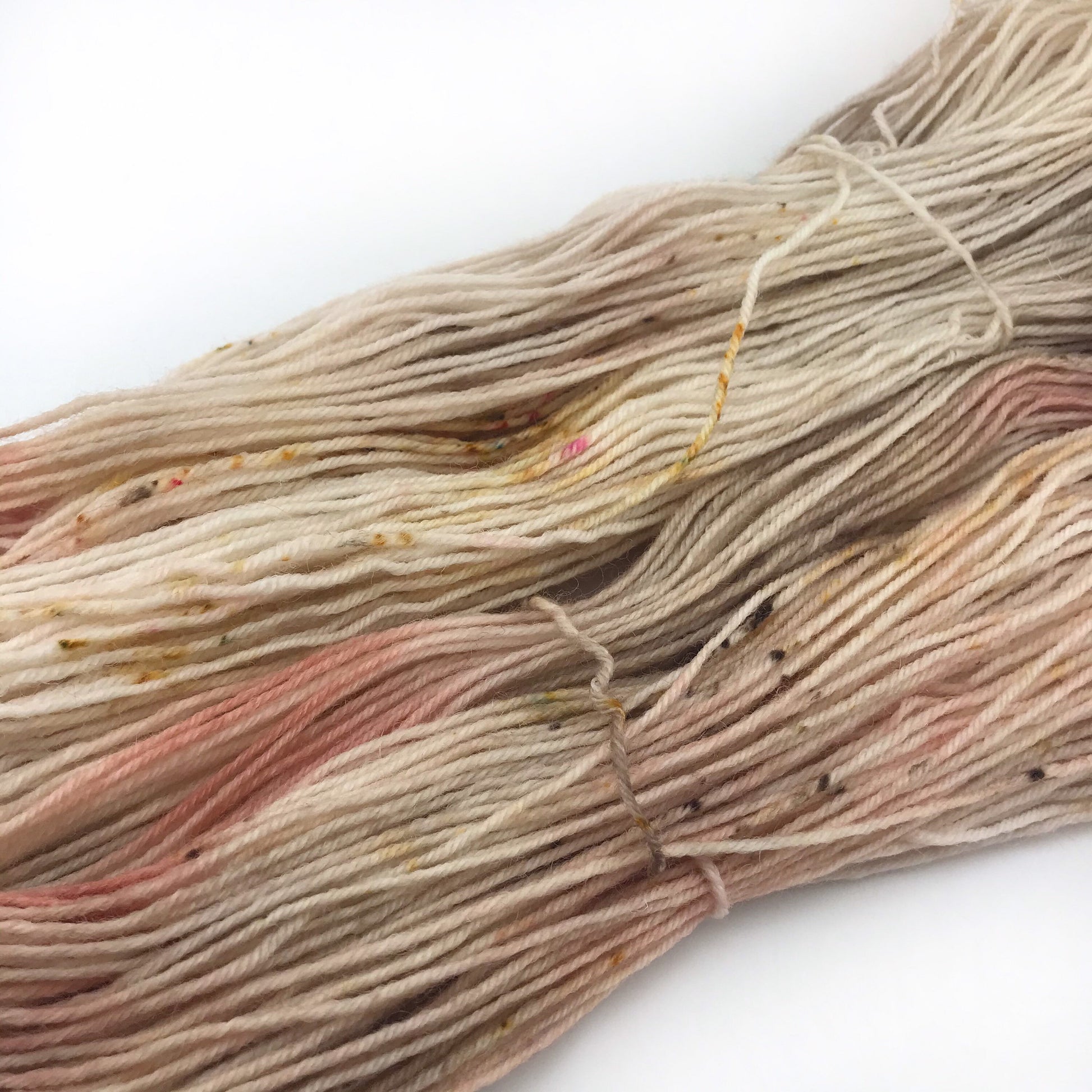 Hand Dyed Superwash Merino Sock Yarn: Antiqued Cream Peach Copper, 437 yds