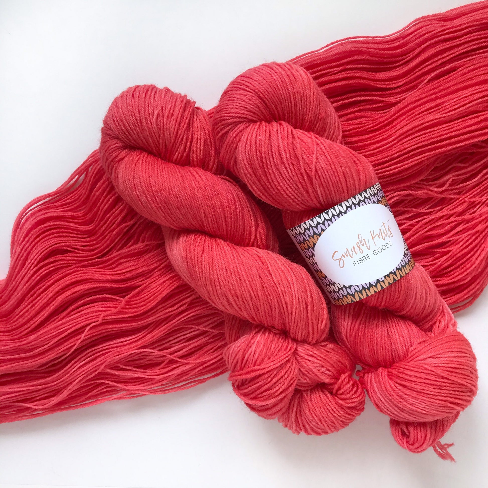 Hand Dyed Superwash Merino Sock Yarn: "ROE" Orange Red Pink Tonal, 437 yds