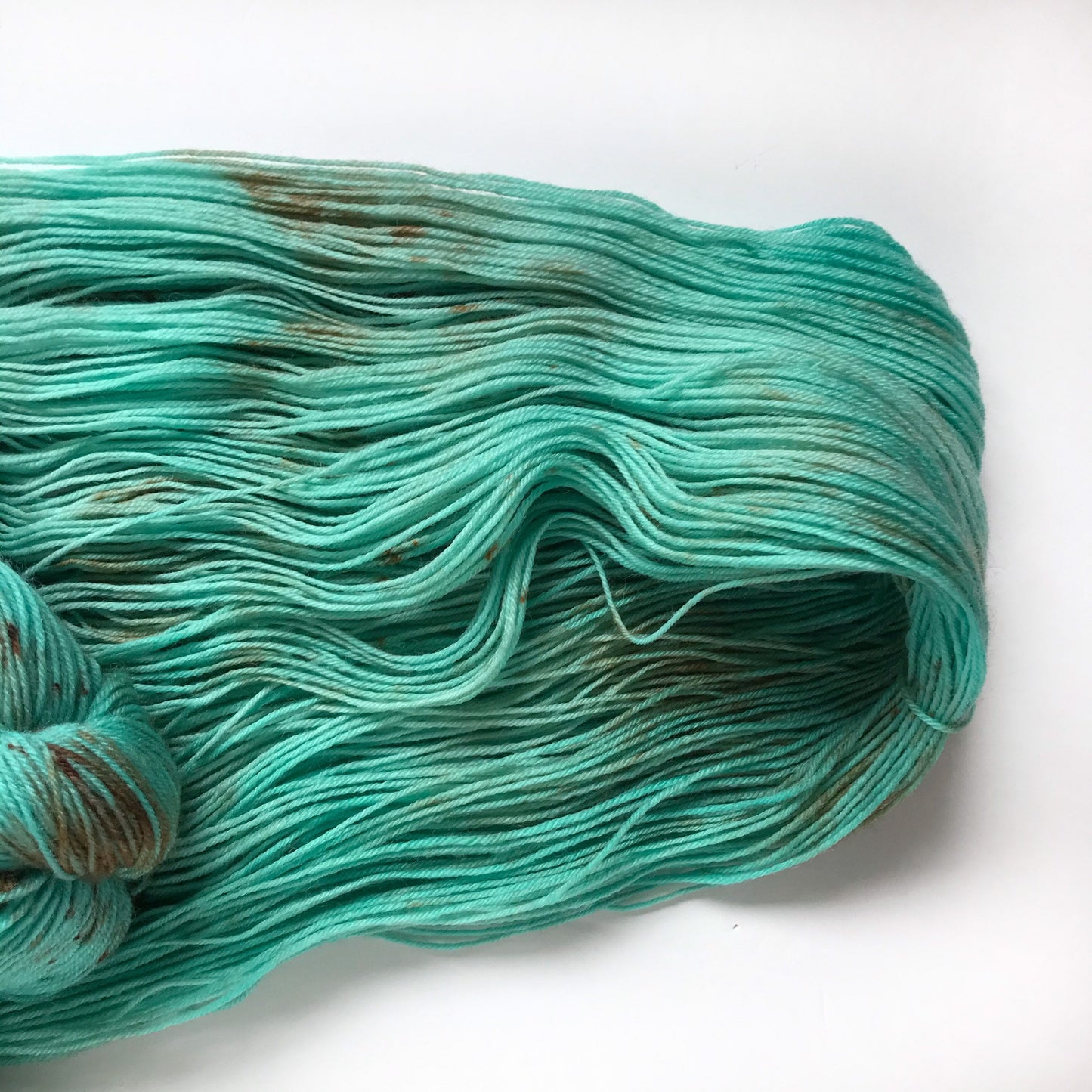 Hand Dyed Yarn “TARNISHED TURQUOISE ” Green Blue Bronze Aqua Speckled Superwash Merino Fingering Weight