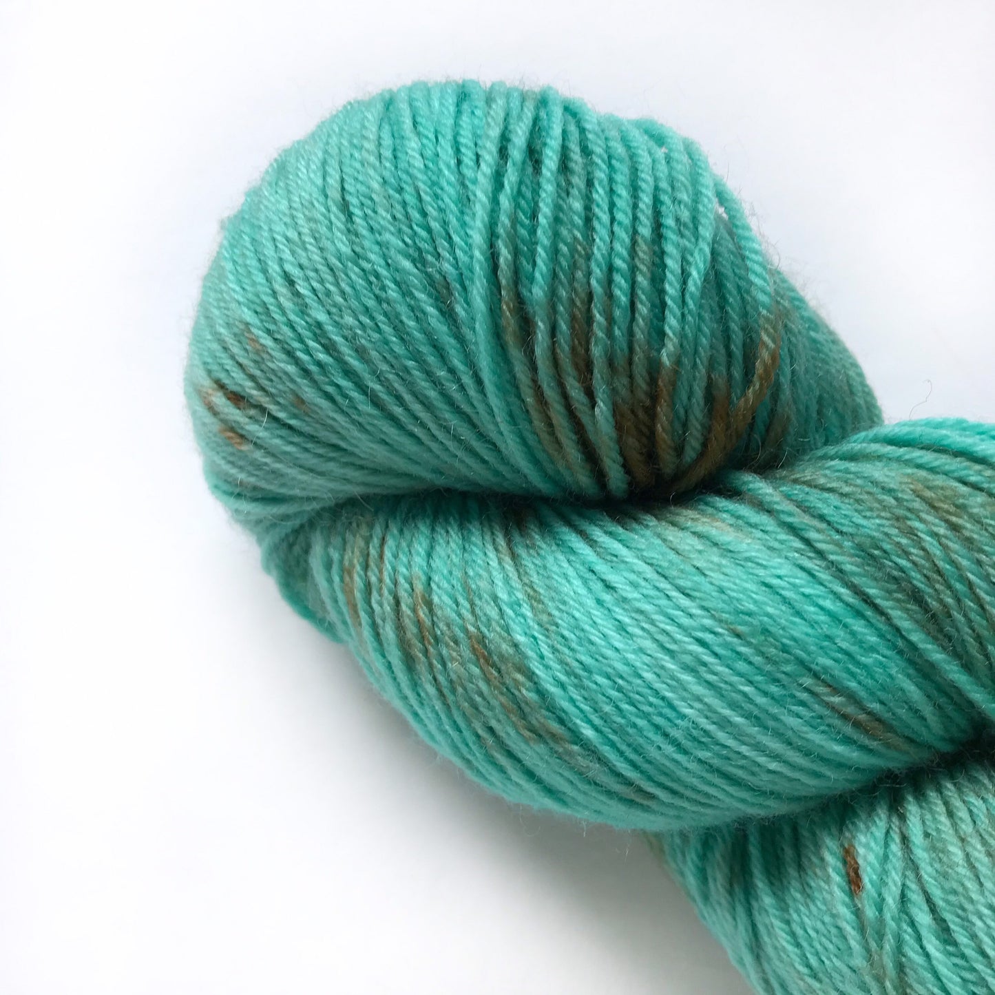Hand Dyed Yarn “TARNISHED TURQUOISE ” Green Blue Bronze Aqua Speckled Superwash Merino Fingering Weight