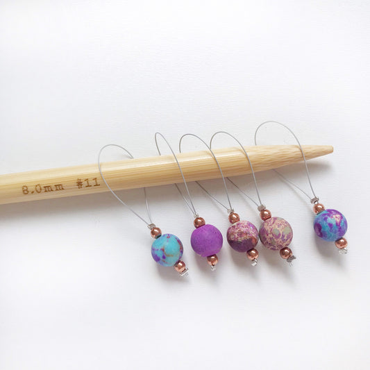 Gemstone Stitch Marker Set: African Sea Sediment Knitting Charms