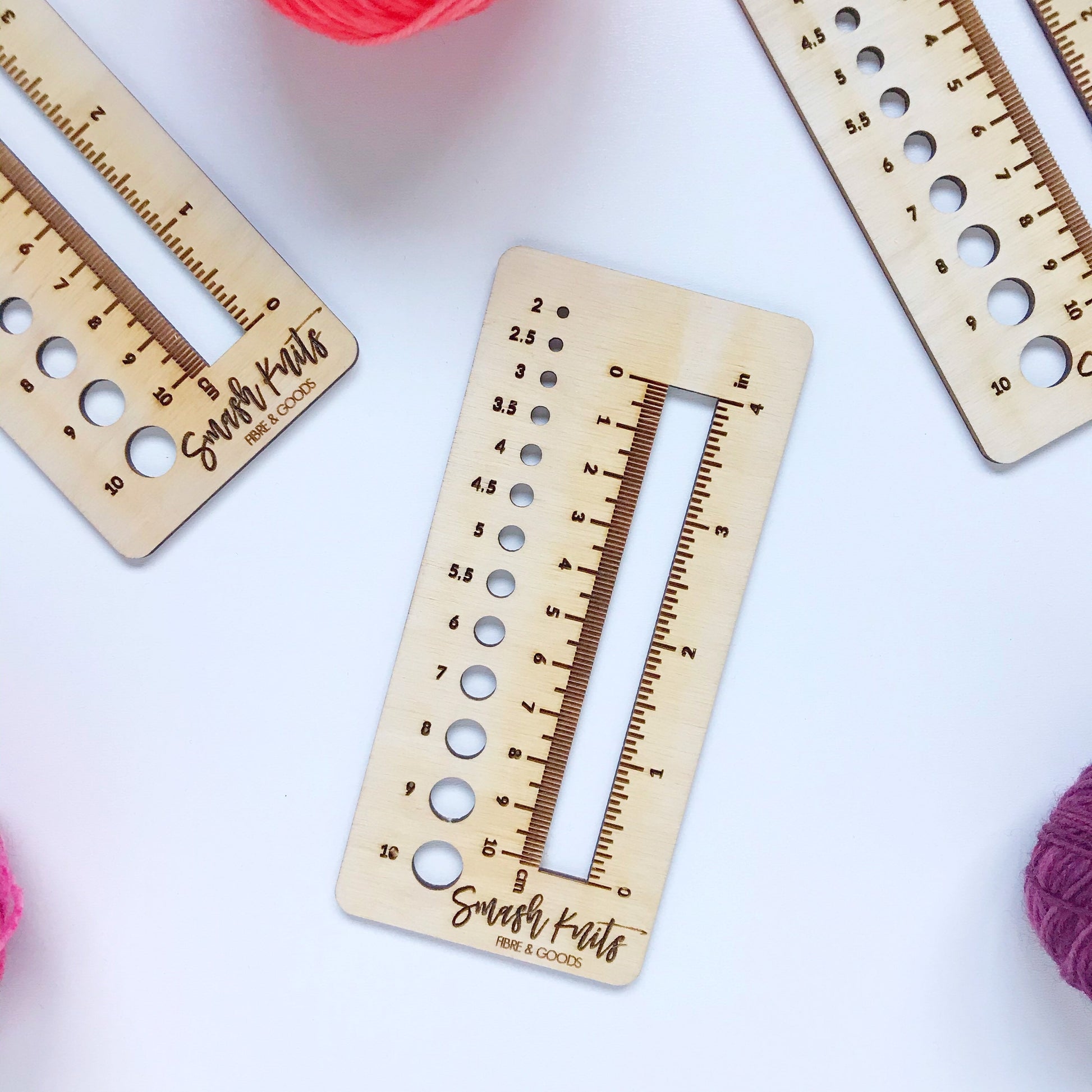 Reference Tool for Knitting and Crochet - Wooden Gauge Ruler Swatch and Needle Sizer