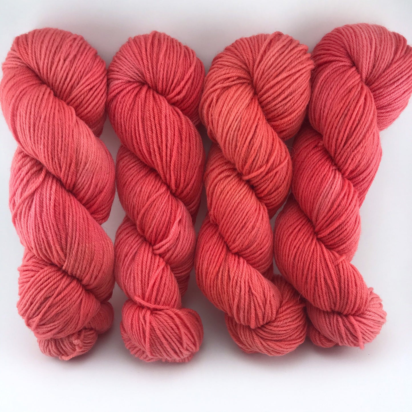 Hand Dyed Worsted Wool Yarn: "ROE" Neon Red Orange Pink, 218 yards