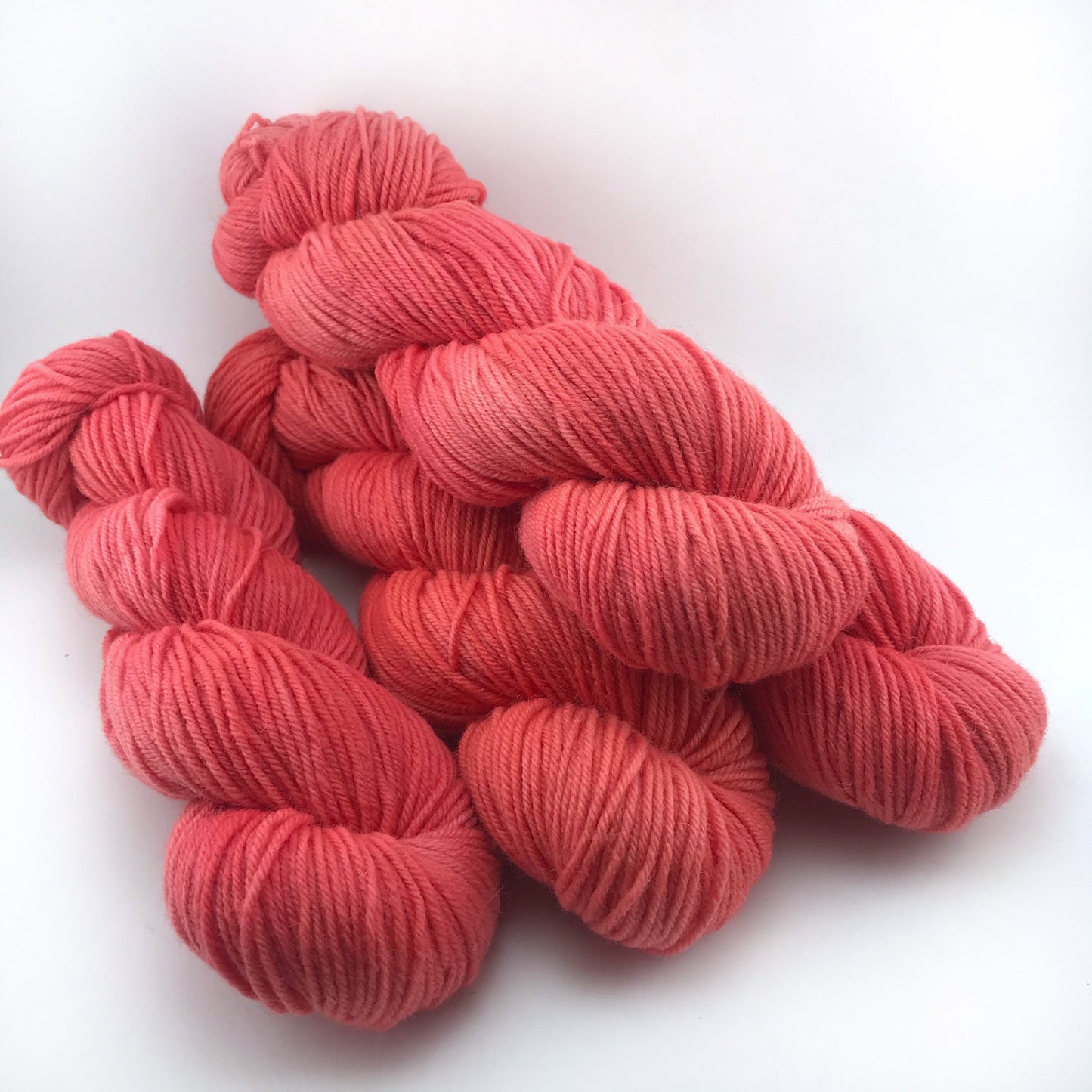 Hand Dyed Worsted Wool Yarn: "ROE" Neon Red Orange Pink, 218 yards
