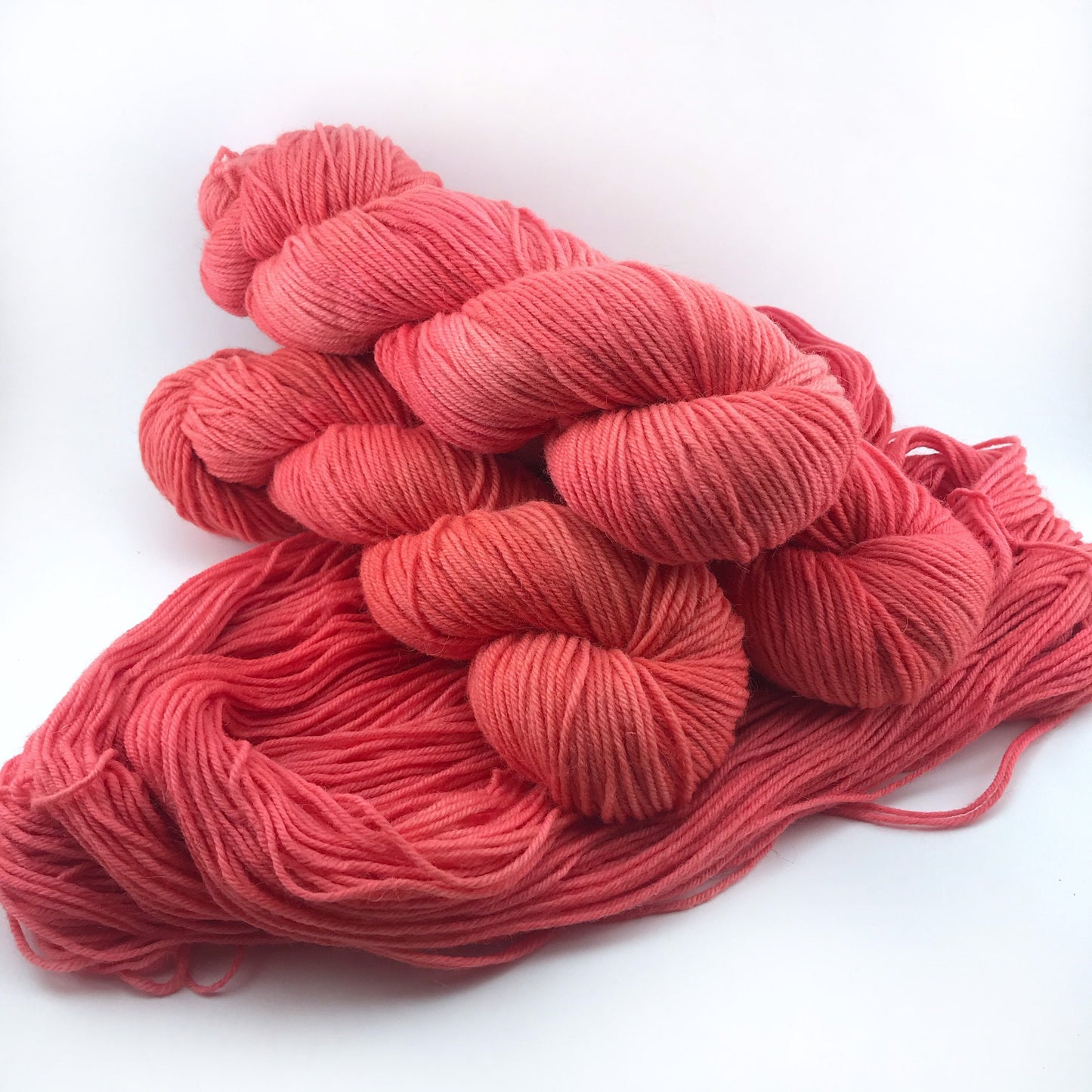 Hand Dyed Worsted Wool Yarn: "ROE" Neon Red Orange Pink, 218 yards