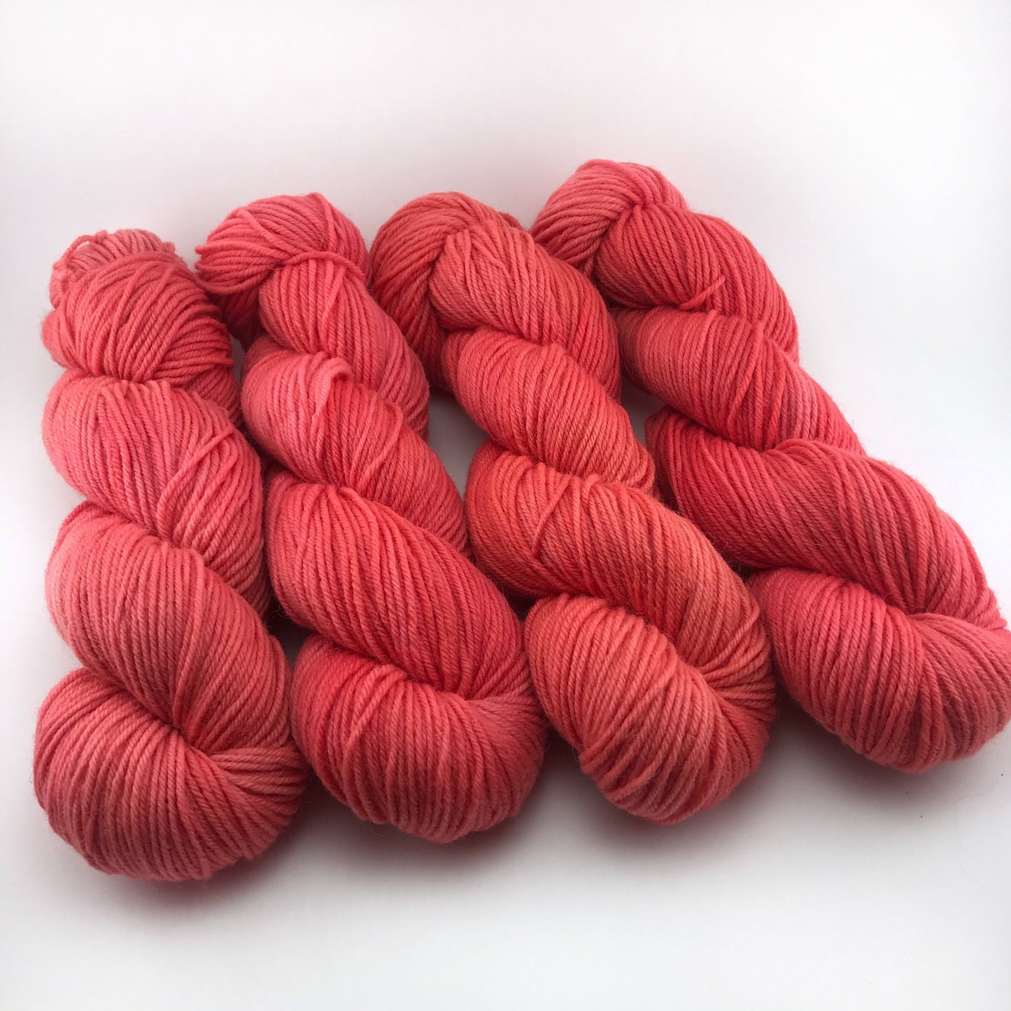 Hand Dyed Worsted Wool Yarn: "ROE" Neon Red Orange Pink, 218 yards