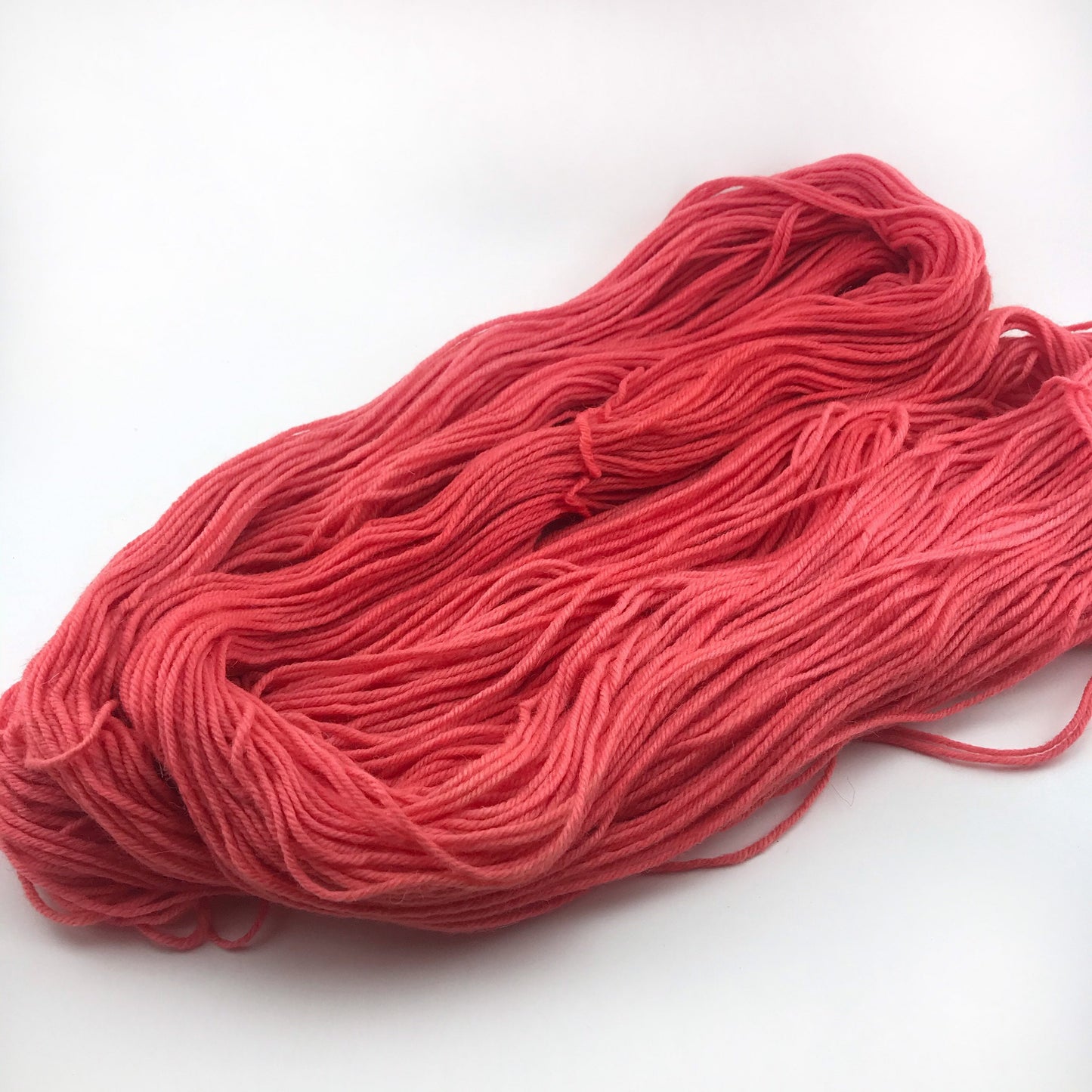 Hand Dyed Worsted Wool Yarn: "ROE" Neon Red Orange Pink, 218 yards