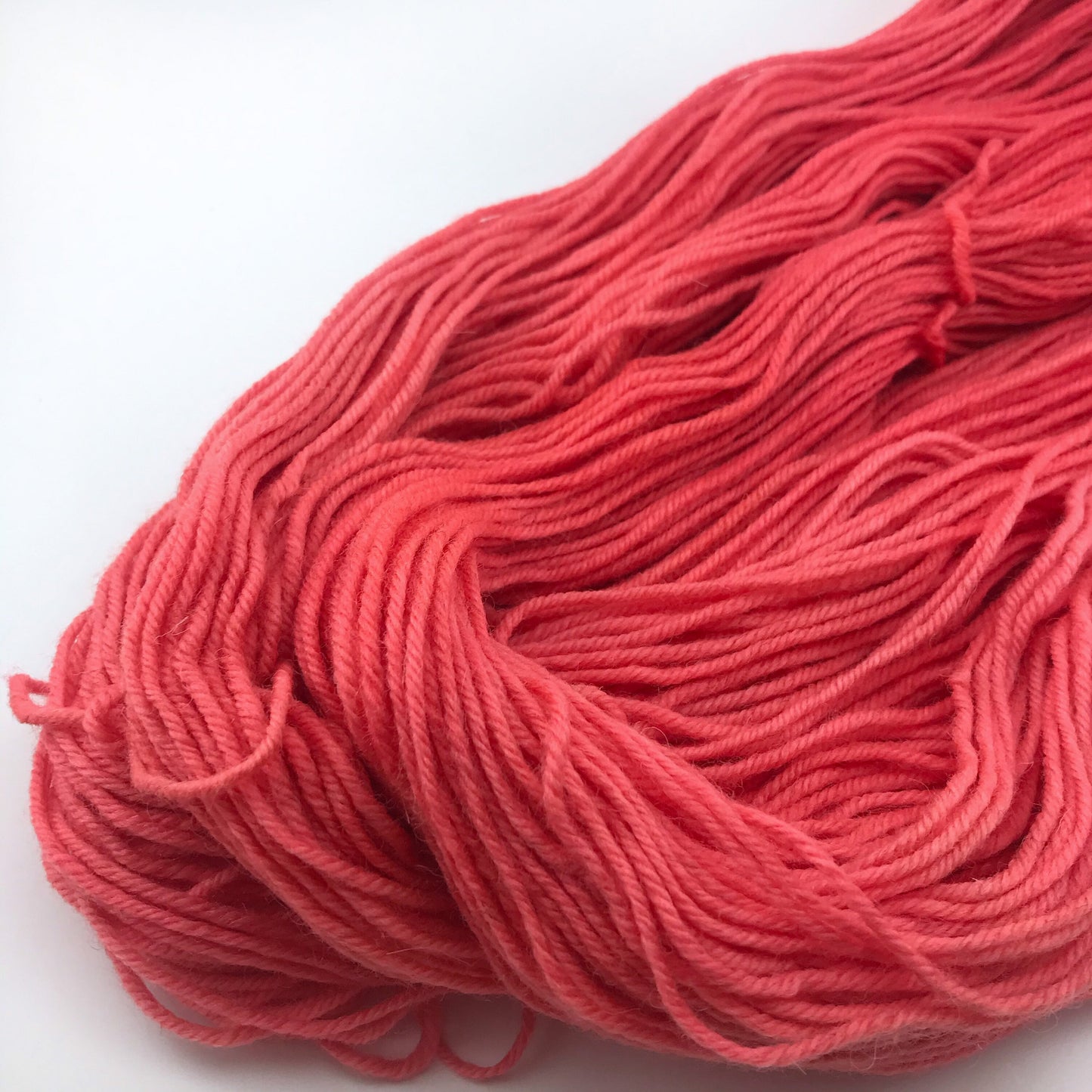 Hand Dyed Worsted Wool Yarn: "ROE" Neon Red Orange Pink, 218 yards
