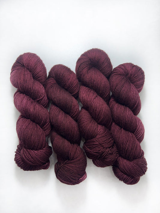 Hand Dyed SW Merino Yarn, Red Burgundy Black, "MARAUDER"