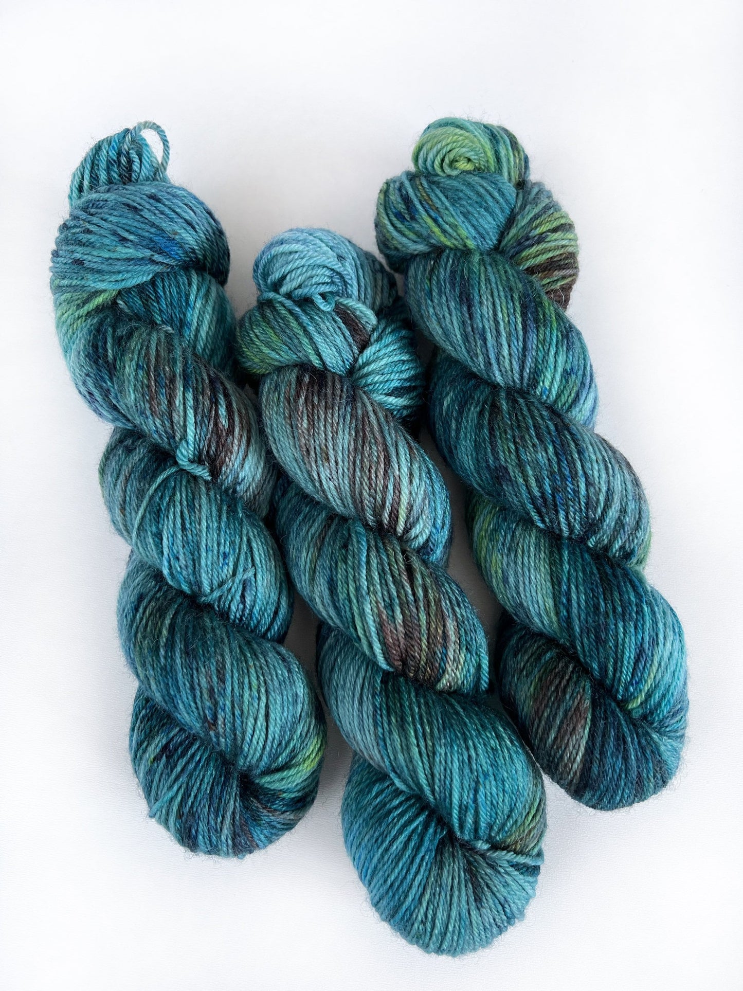 Handdyed DK Superwash Merino Yarn: Teal, Blue, Green, Grey - 100g