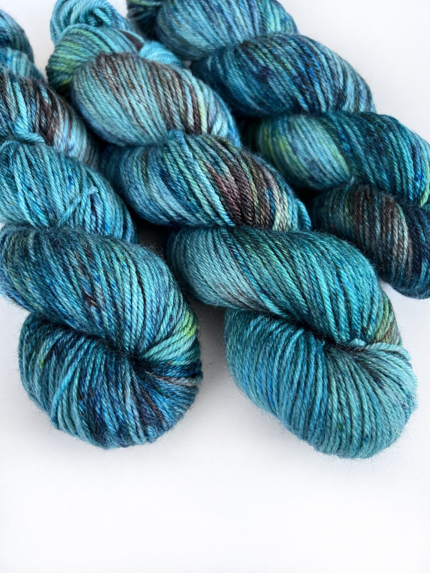 Handdyed DK Superwash Merino Yarn: Teal, Blue, Green, Grey - 100g