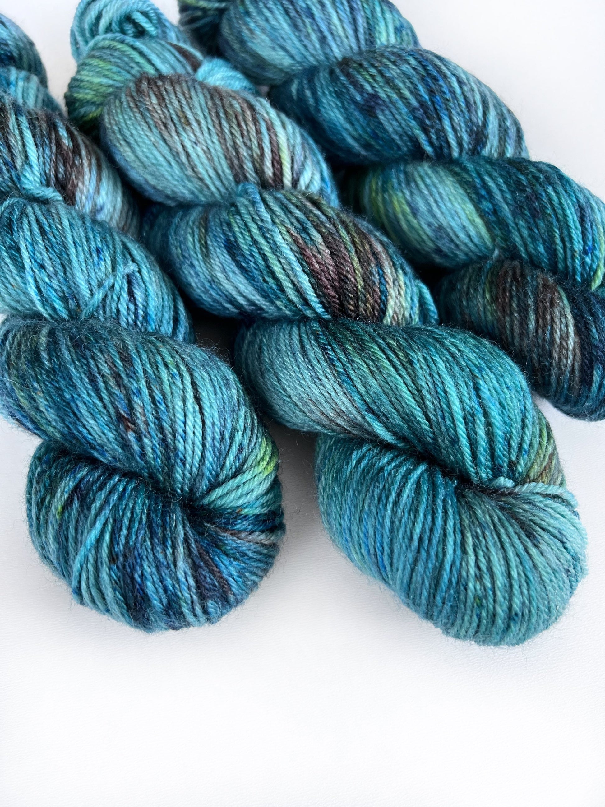 Handdyed DK Superwash Merino Yarn: Teal, Blue, Green, Grey - 100g