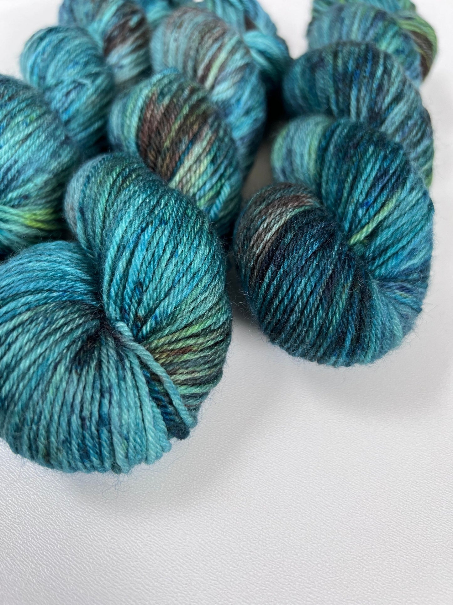 Handdyed DK Superwash Merino Yarn: Teal, Blue, Green, Grey - 100g