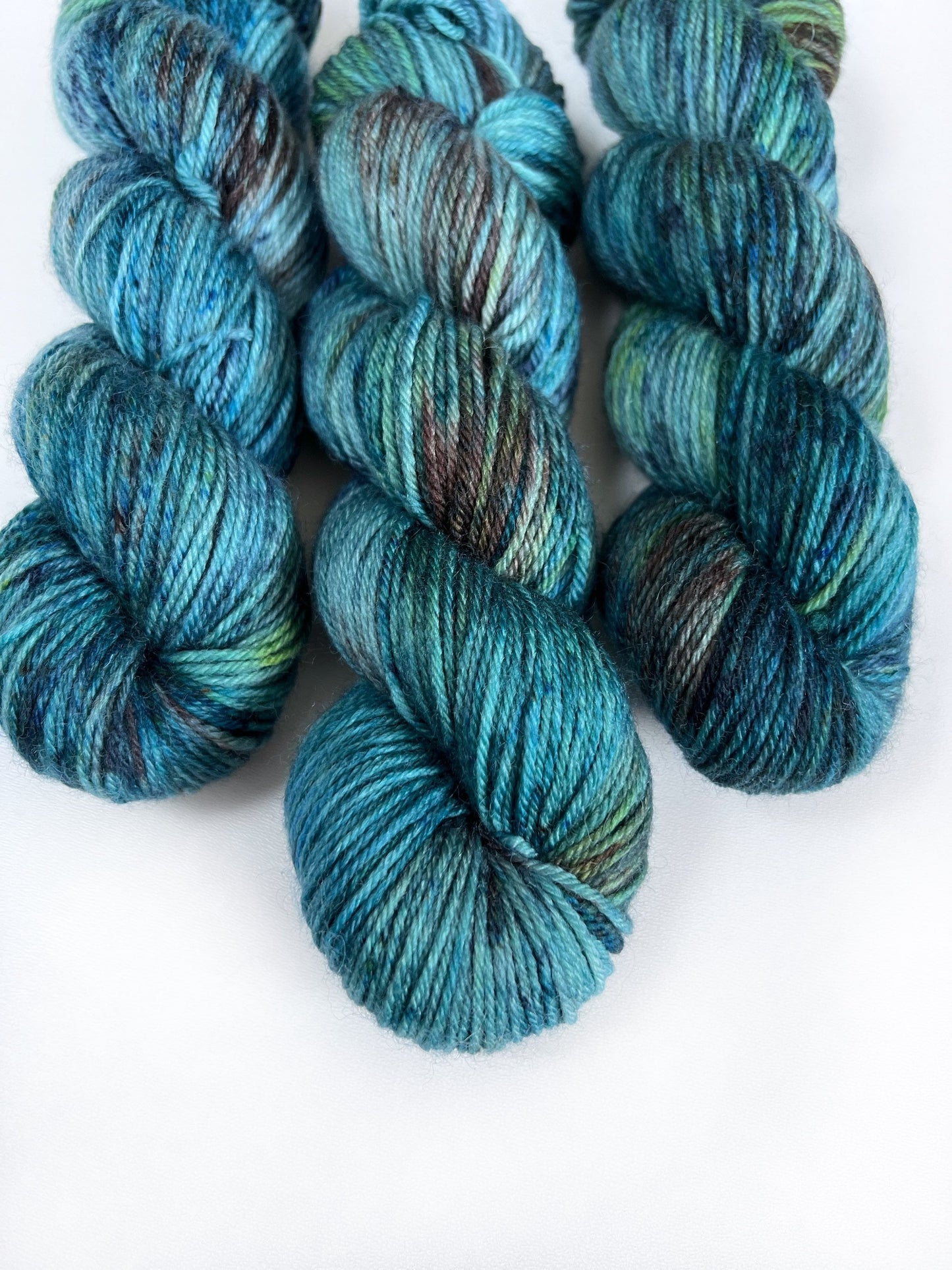 Handdyed DK Superwash Merino Yarn: Teal, Blue, Green, Grey - 100g
